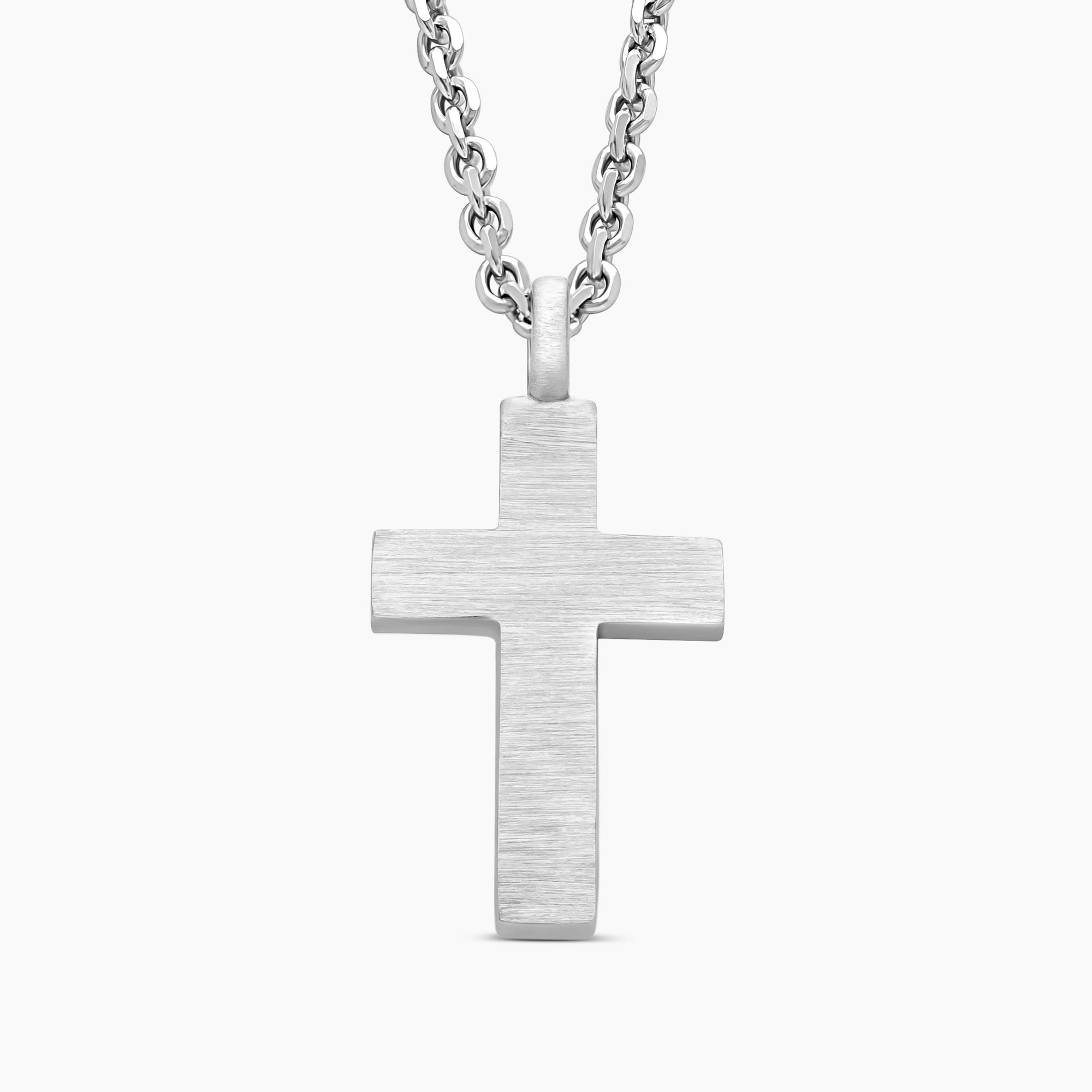Brushed Cross Pendant with 2mm Cable Chain in 925 Sterling Silver
