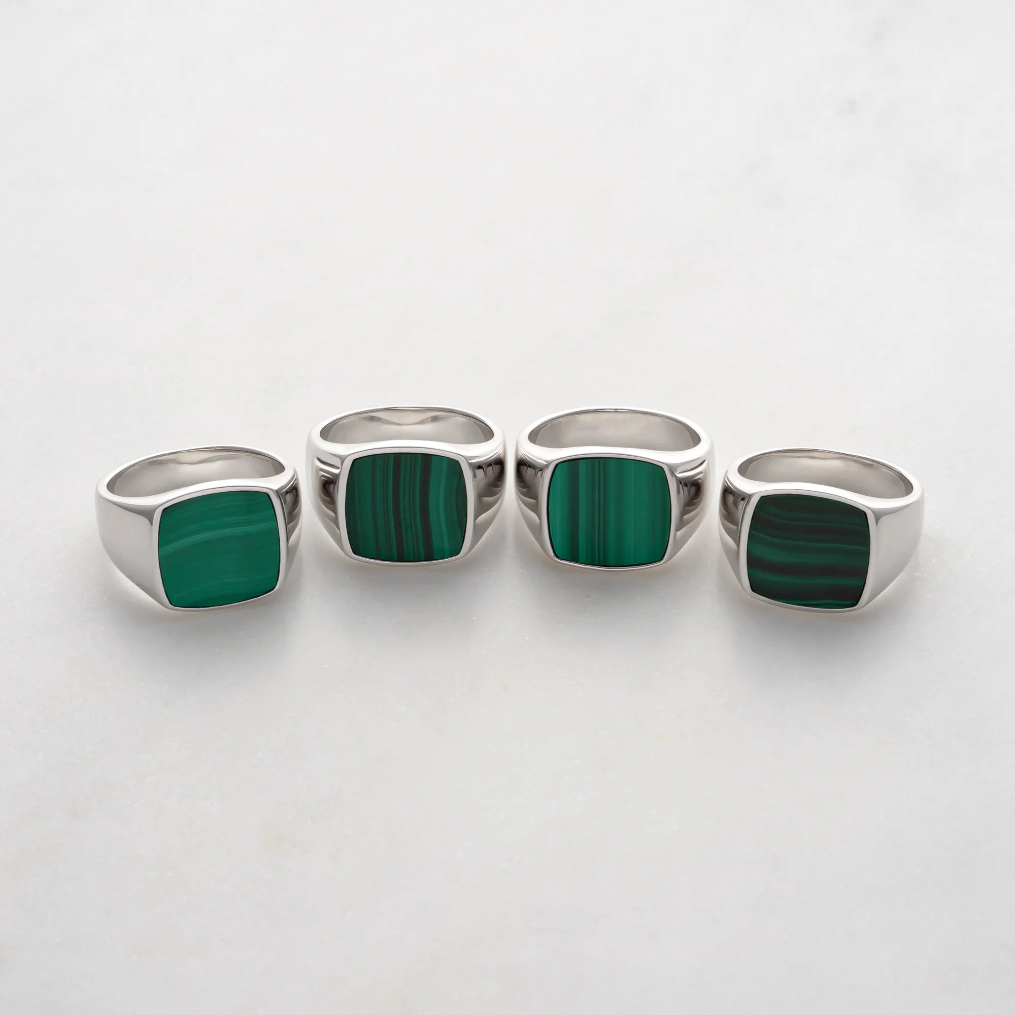 Collection of Sterling Silver Malachite Signet Rings