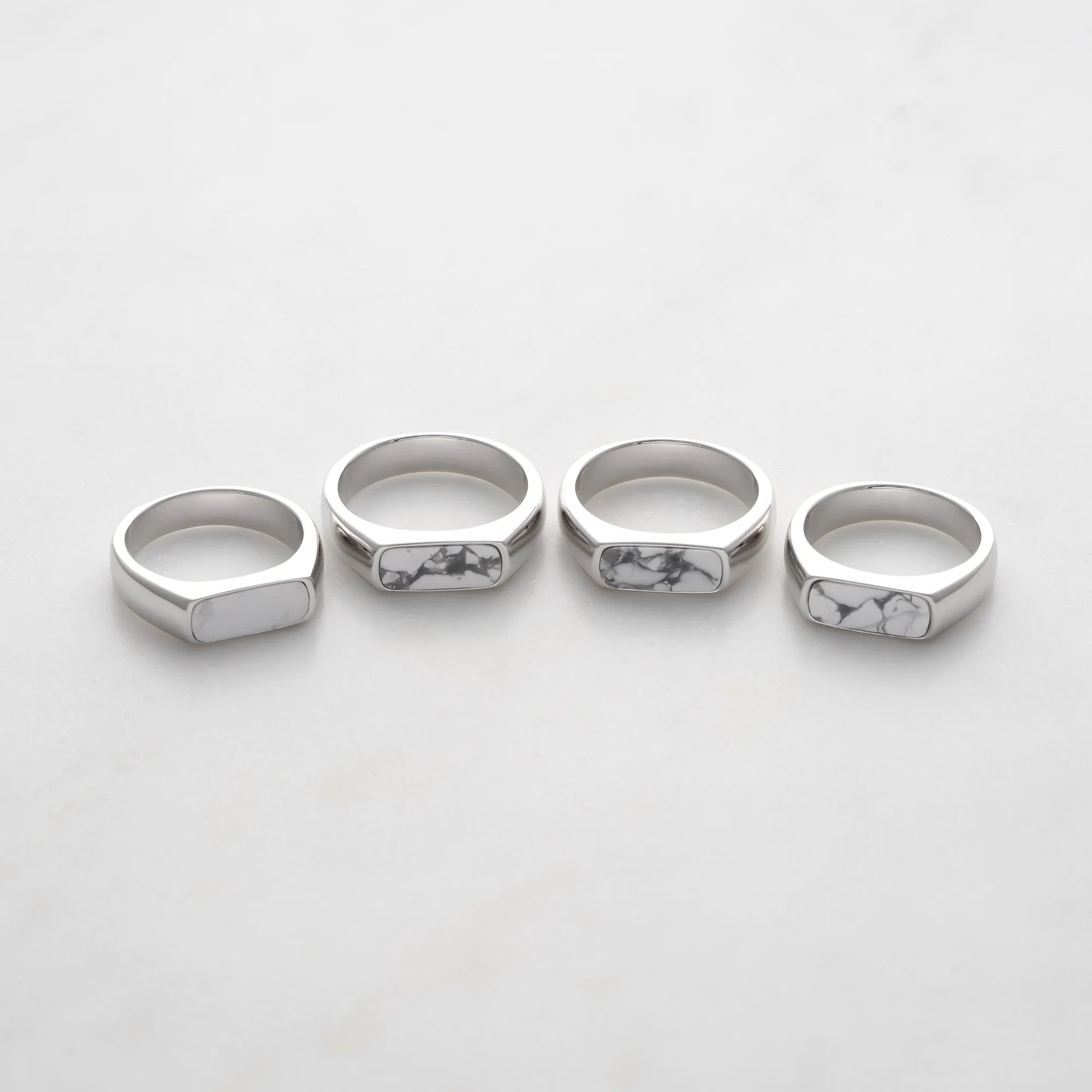 Collection of Sterling Silver Mini Howlite Signet Rings