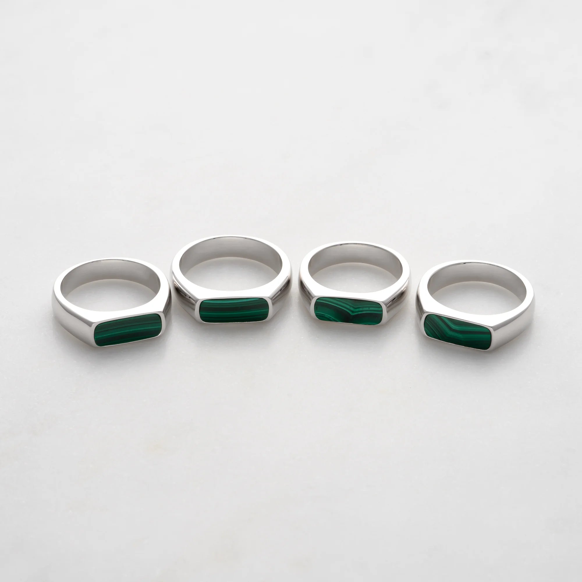 Collection of Sterling Silver Mini Malachite Signet Rings