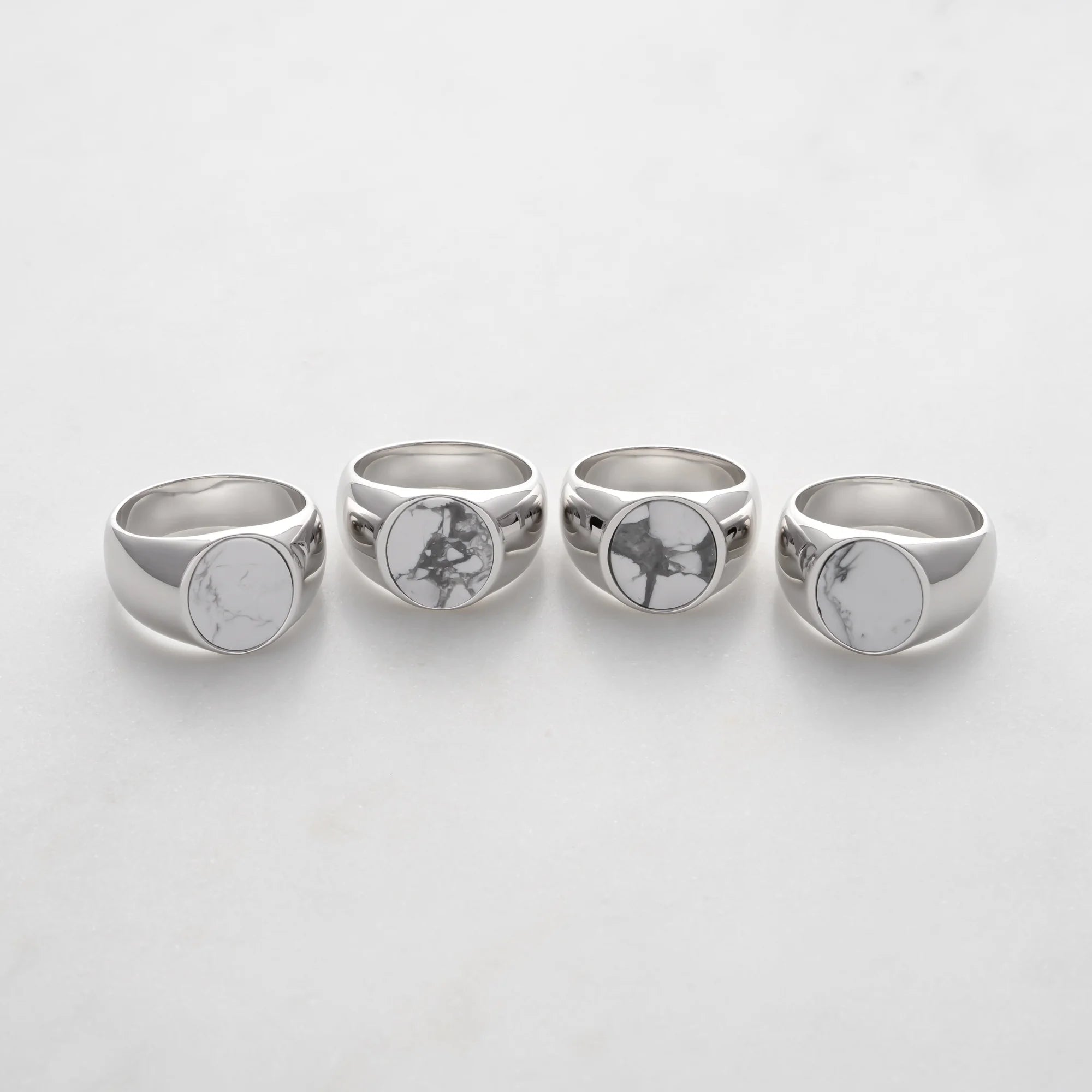 Collection of Oval Howlite Signet Rings in Sterling Silver