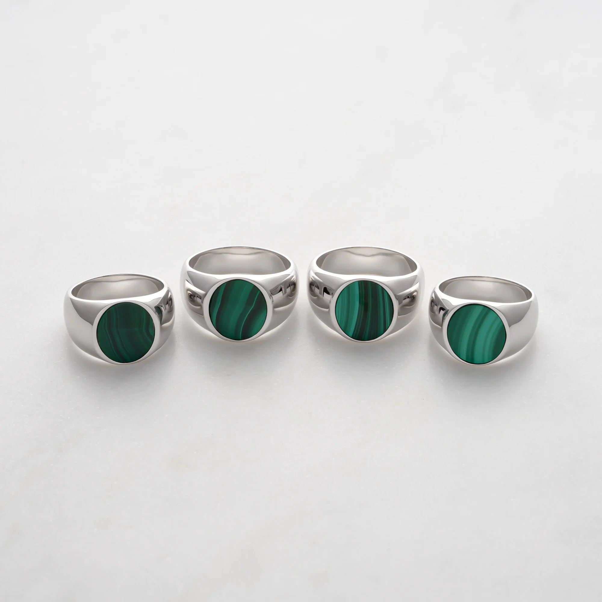 Collection of Oval Malachite Signet Rings in Sterling Silver
