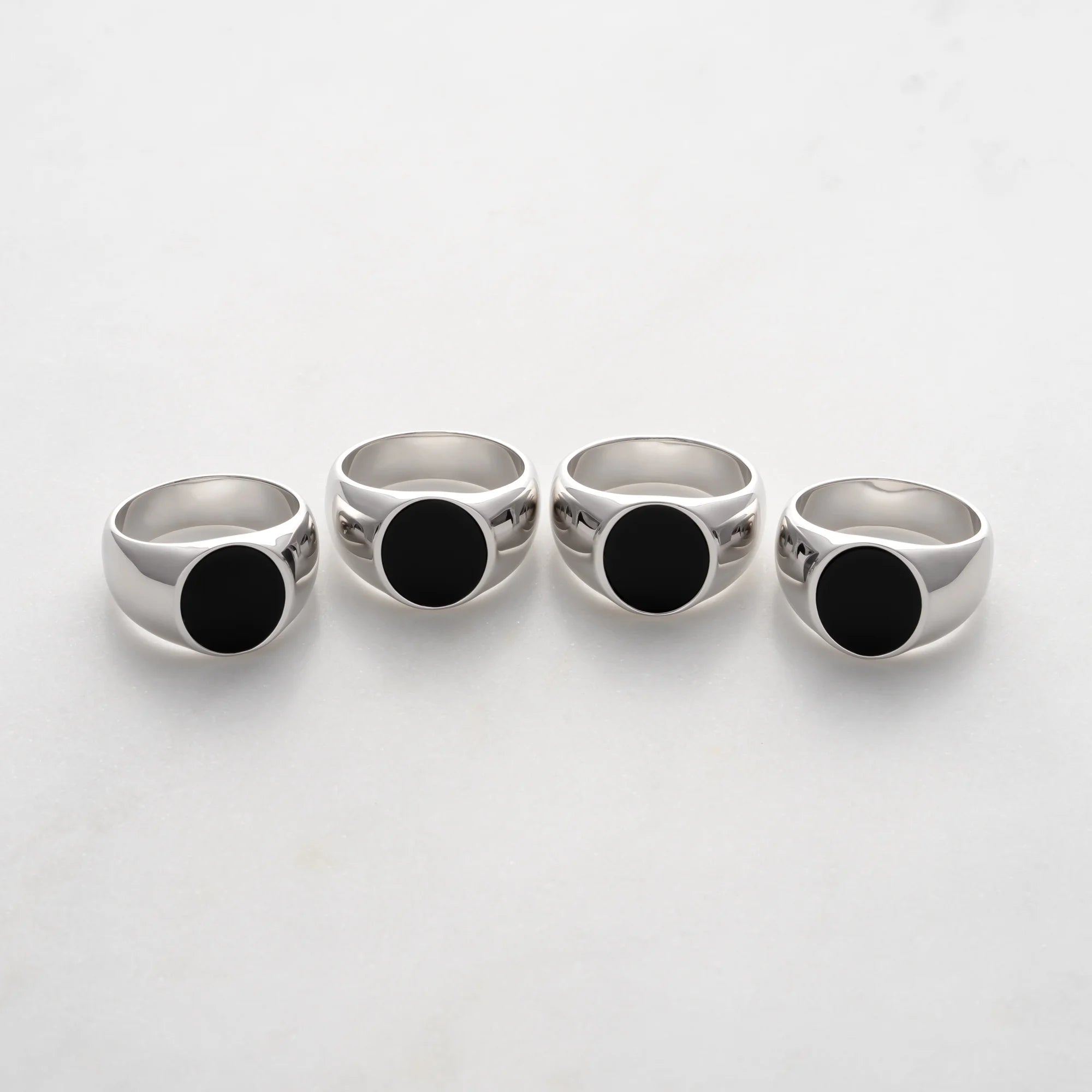 Collection of Oval Onyx Signet Rings in 925 Sterling Silver