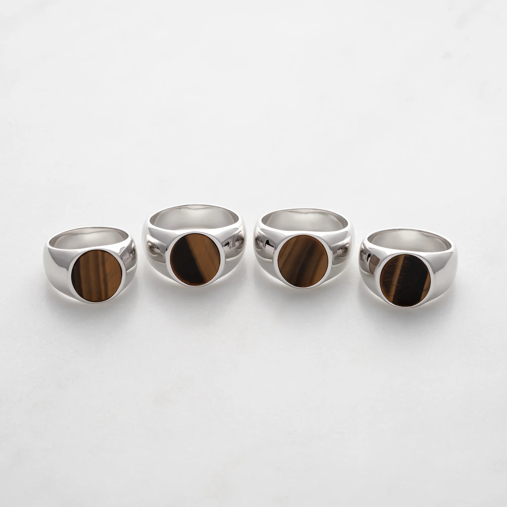 Collection of Oval Tiger Eye Signet Rings in Sterling Silver