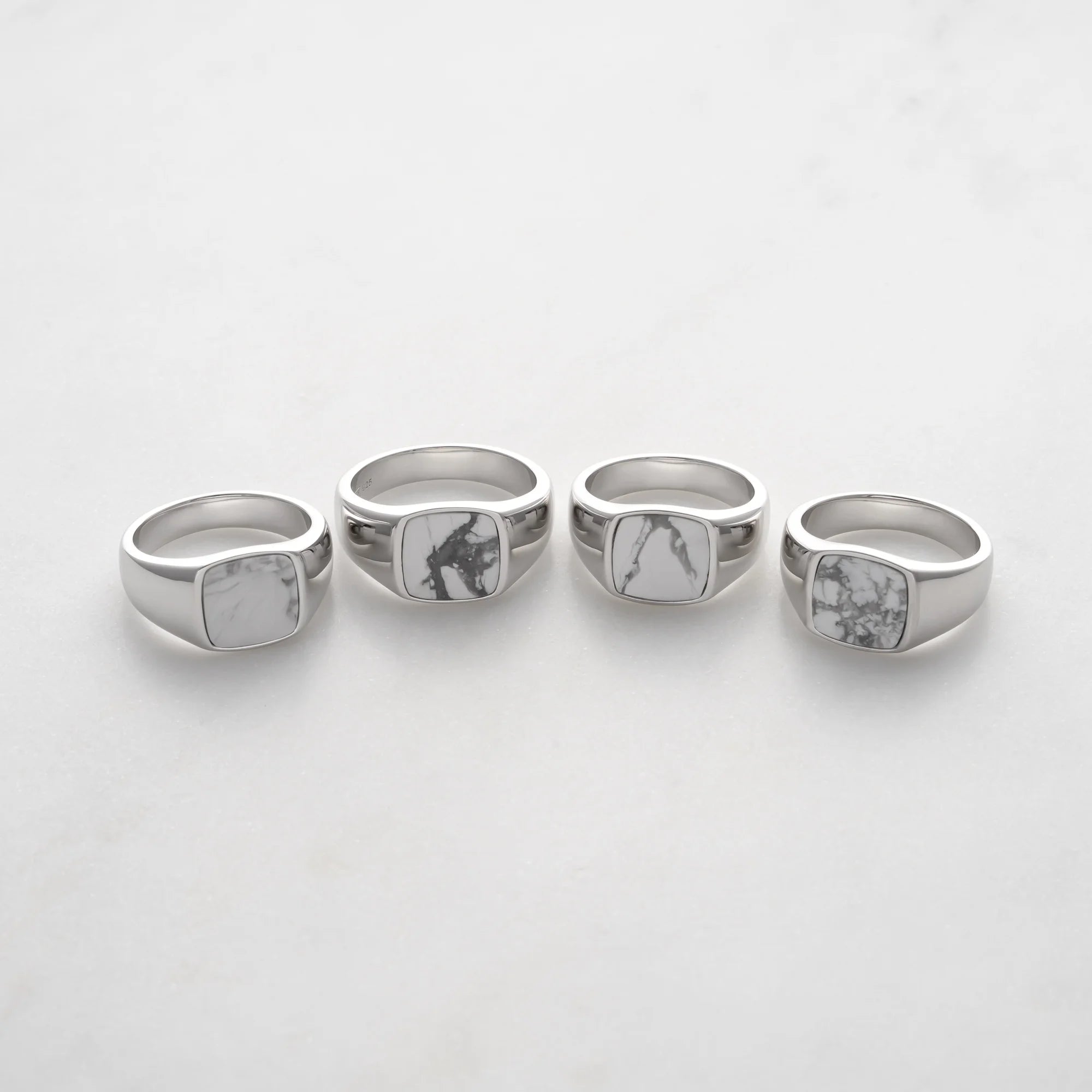 Collection of Square Howlite Signet Rings in Sterling Silver