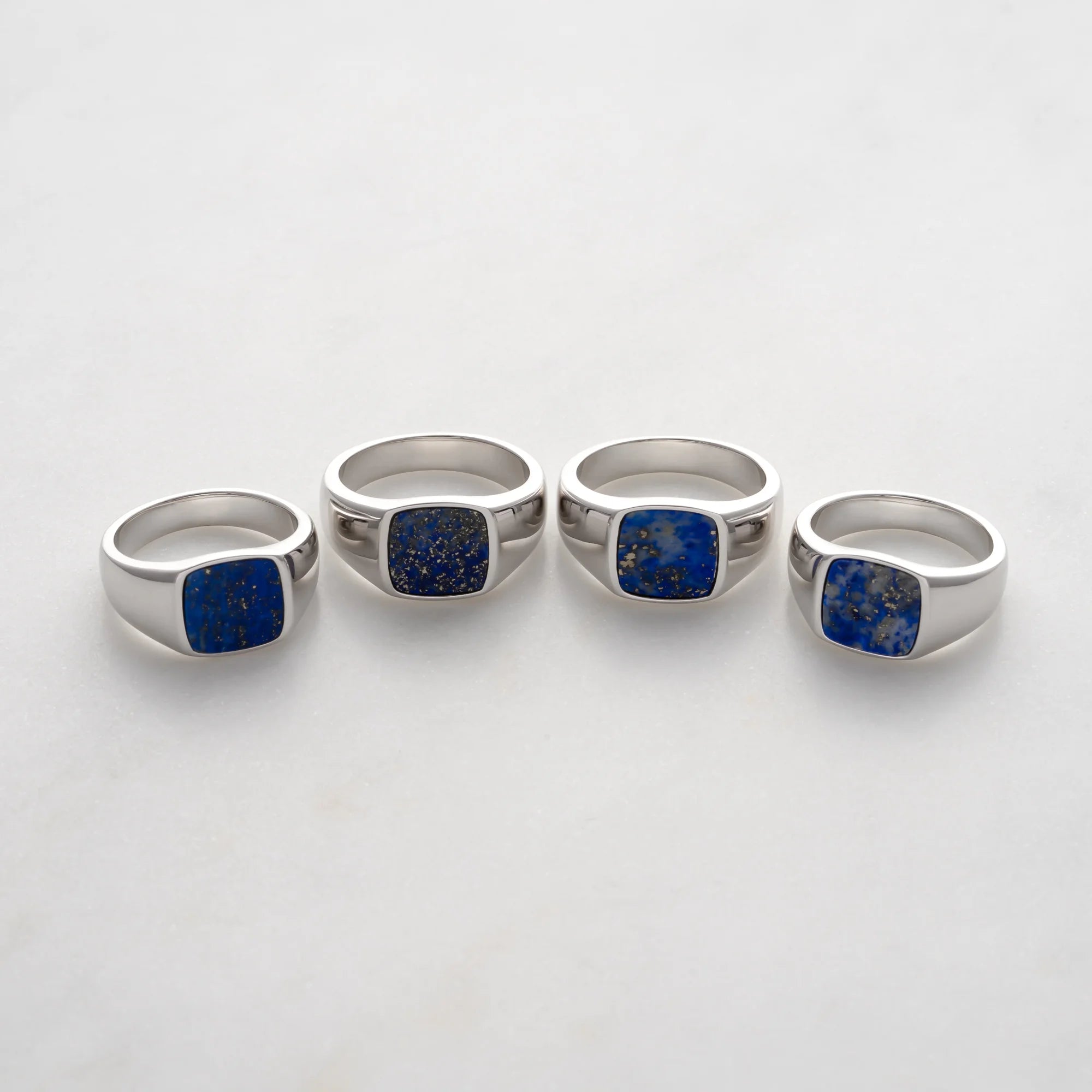 Collection of Square Lapis Lazuli Signet Rings in Sterling Silver