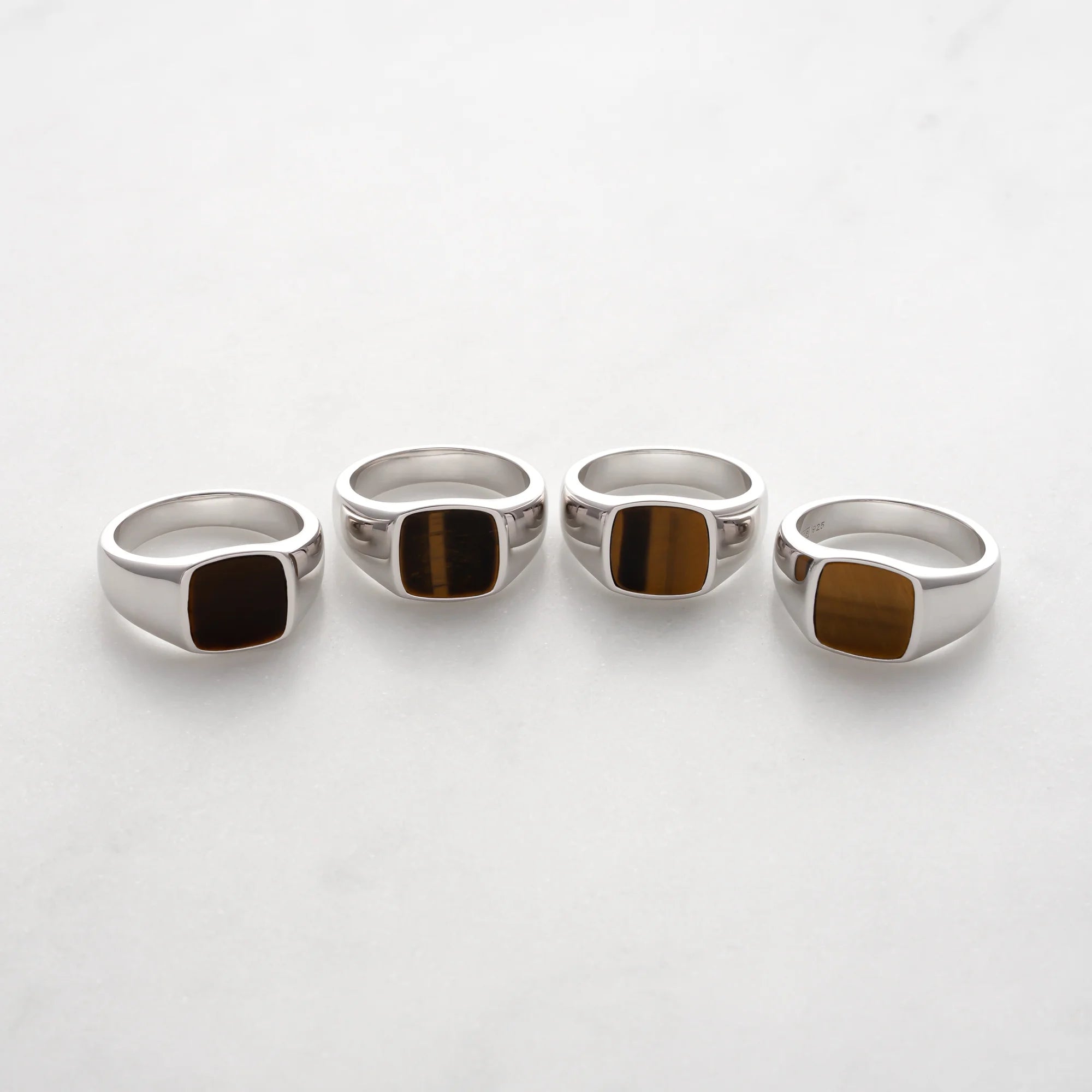 Collection of Square Tiger Eye Signet Rings in Sterling Silver