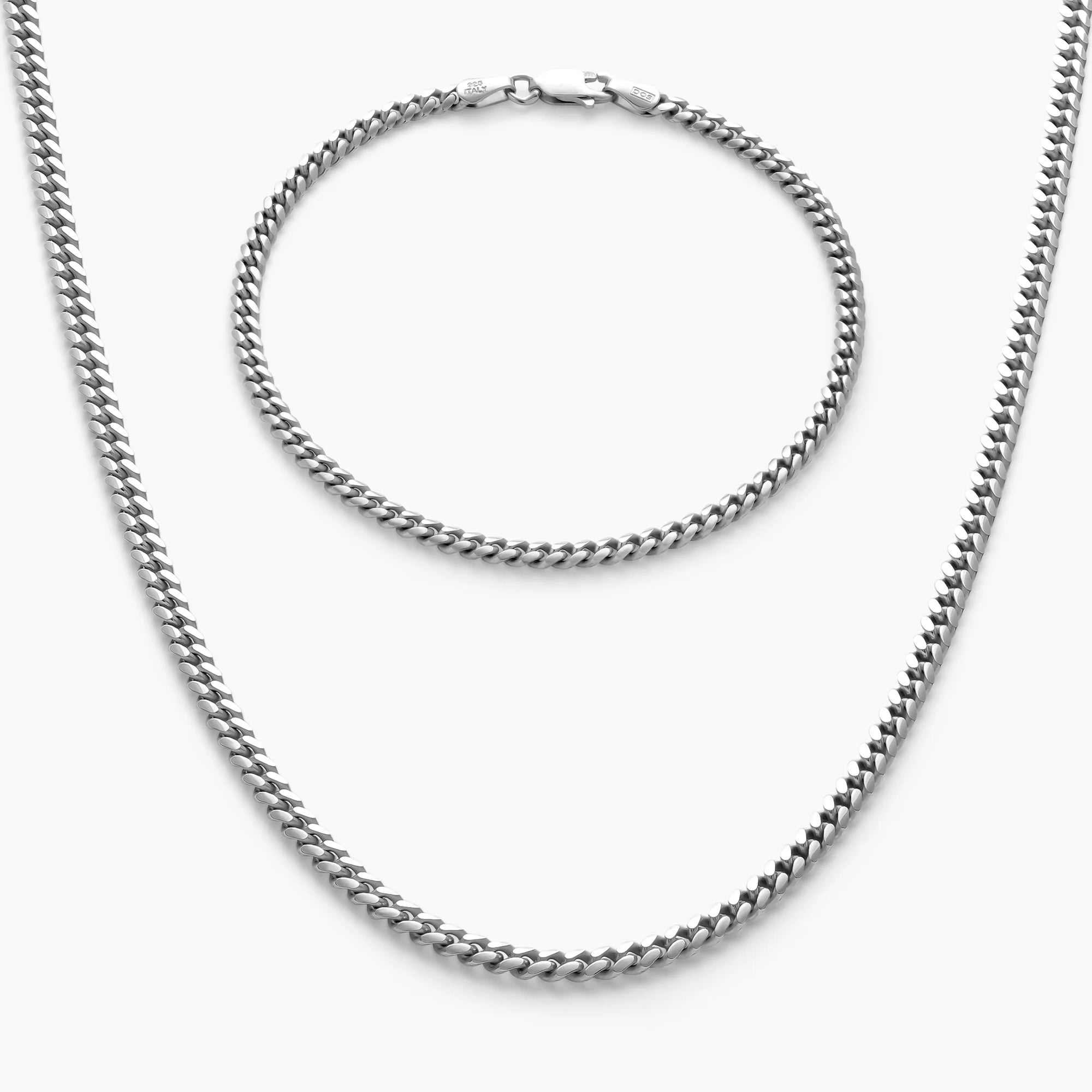 Cuban Link Set 3mm Men's Sterling Silver Chain Set