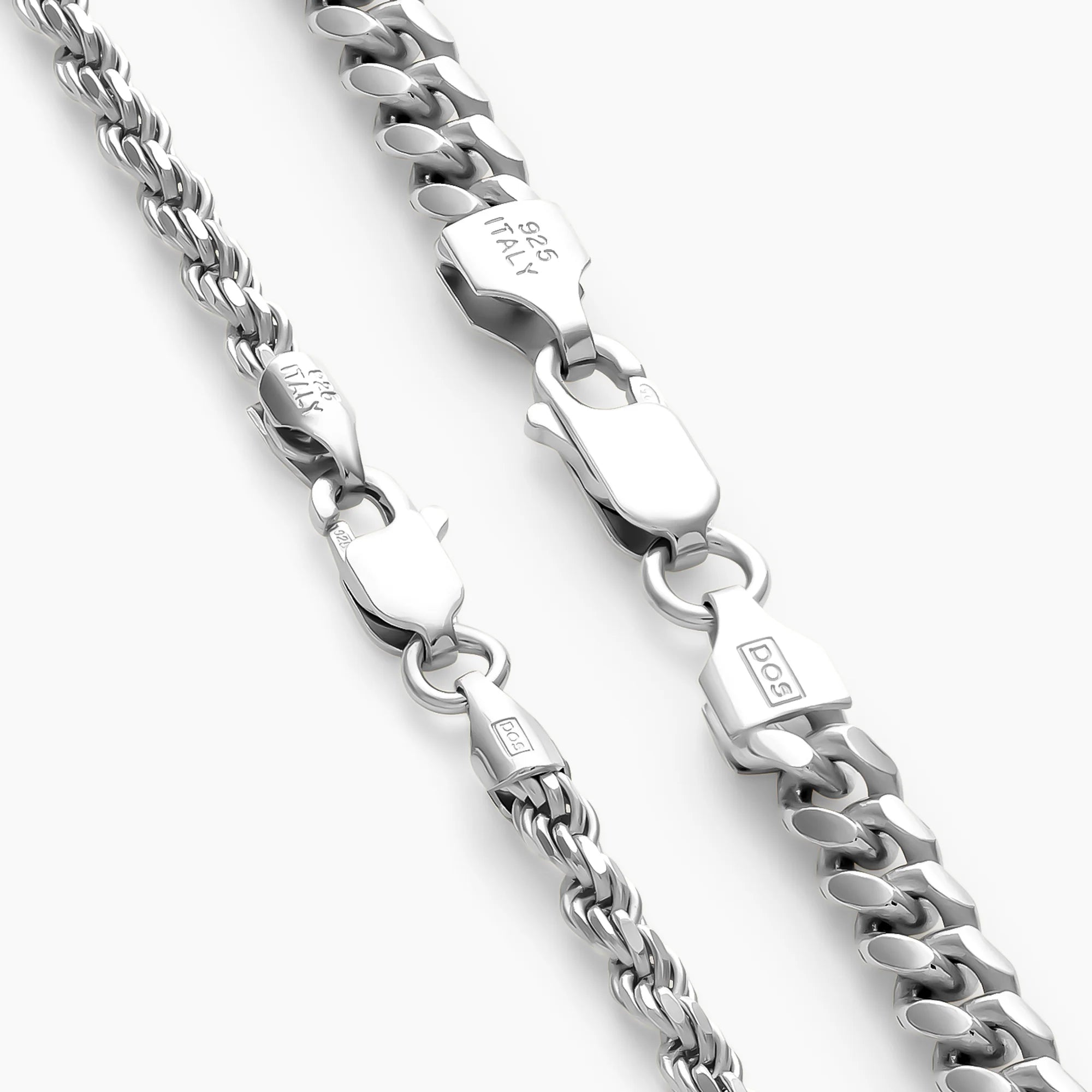 Clasps on the Cuban + Rope chain in 925 sterling silver
