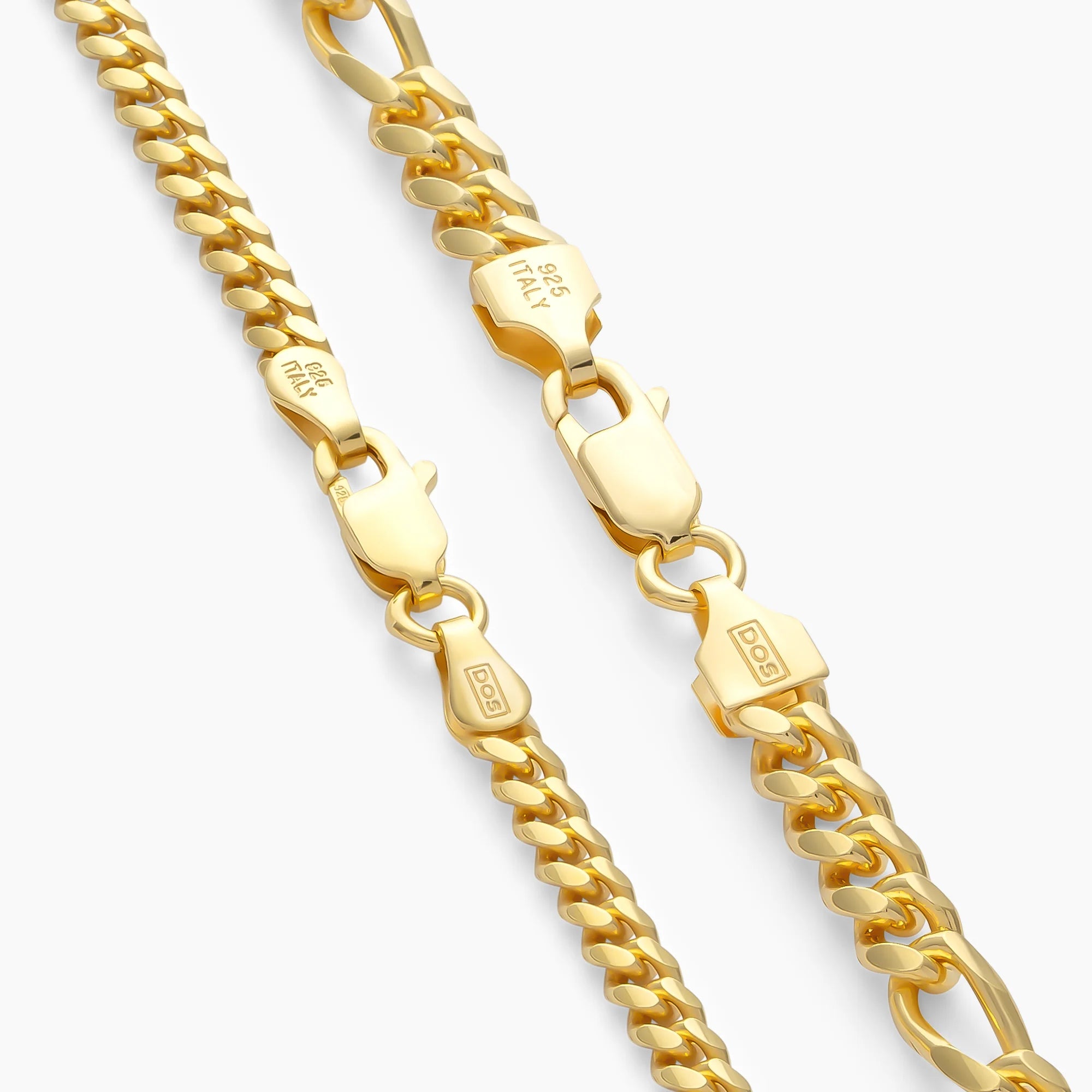 Clasps on the Figaro + Cuban chains in 18k Gold Vermeil