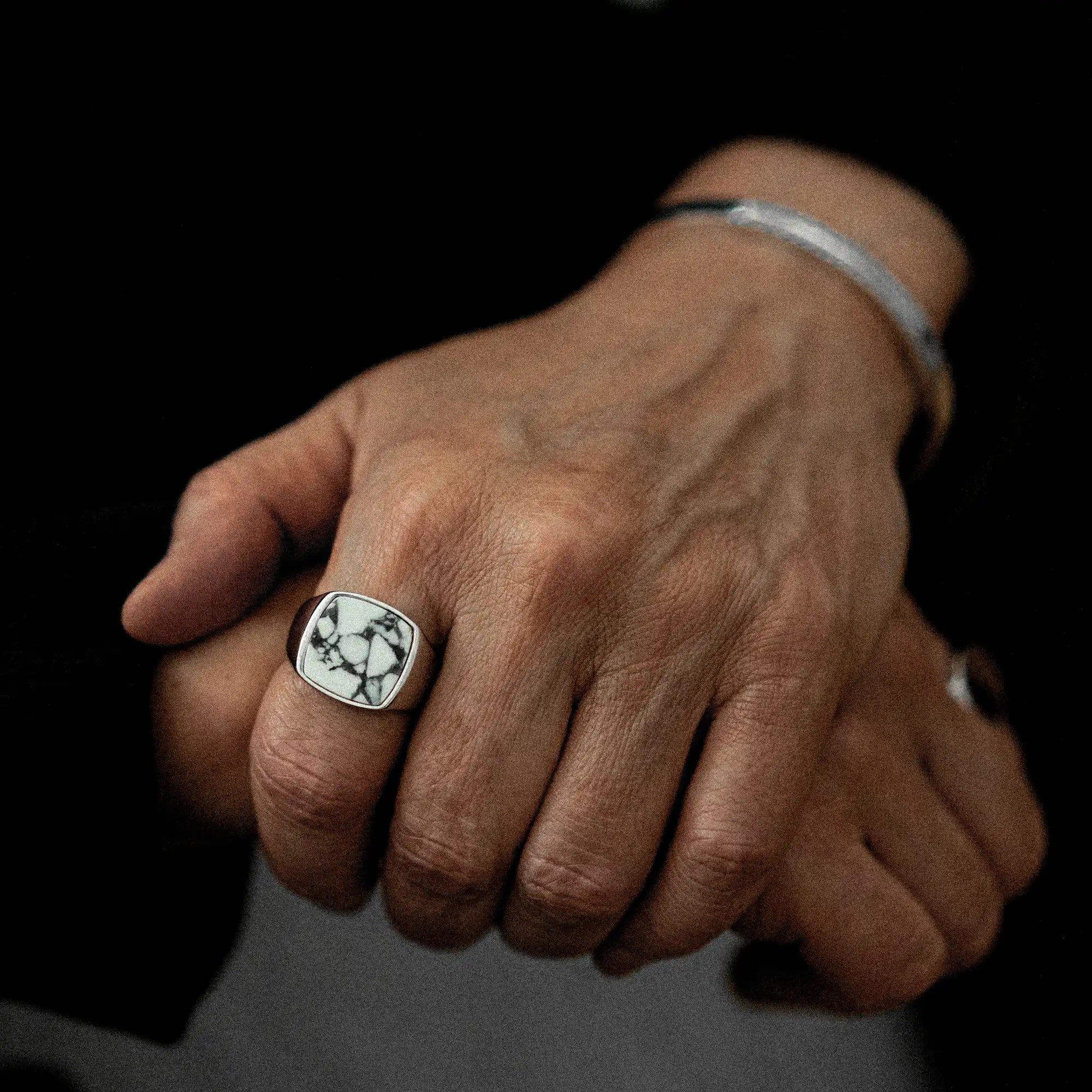 Howlite Signet Ring 17mm Sterling Silver