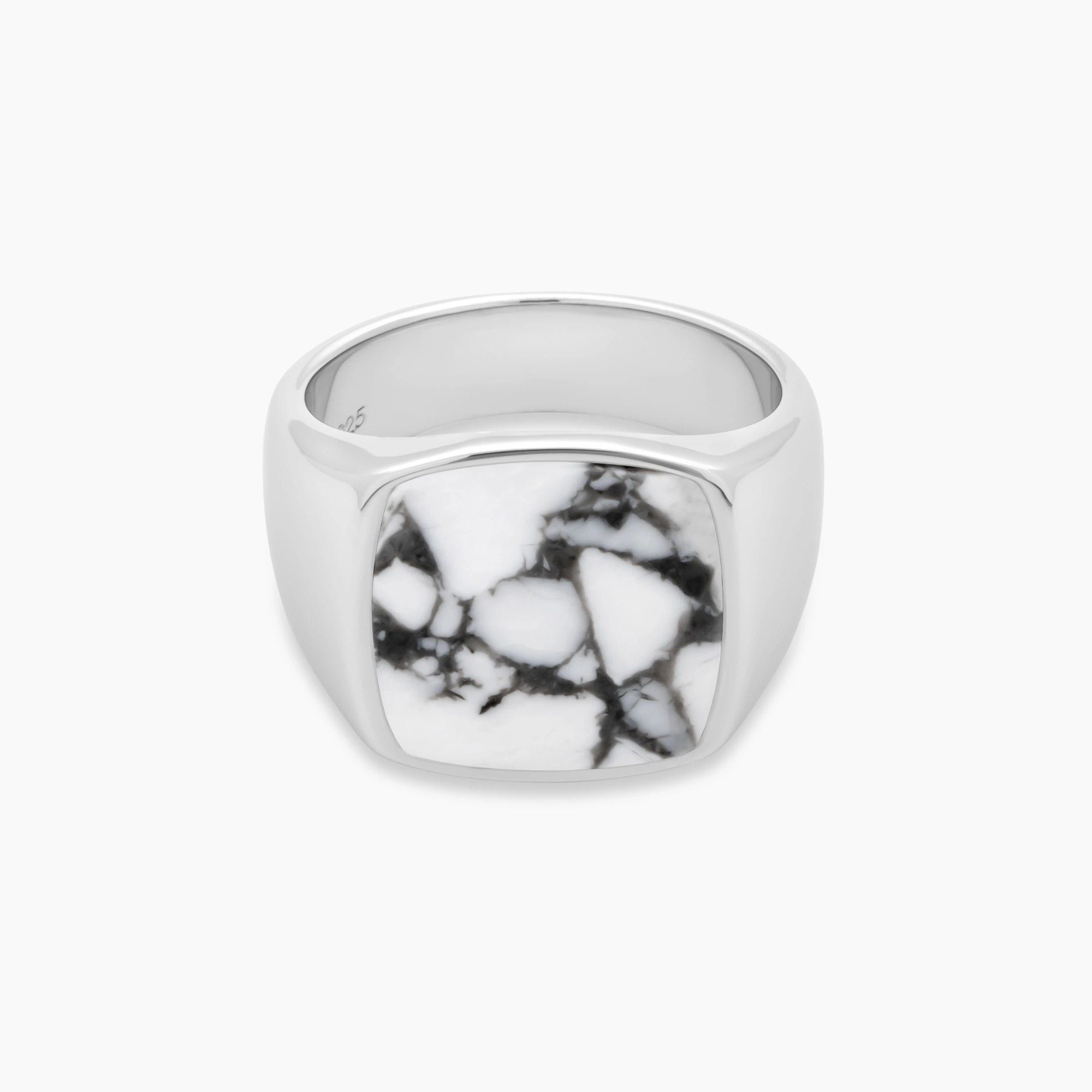 Howlite Signet Ring - 17mm - Men's Sterling Silver Signet Ring