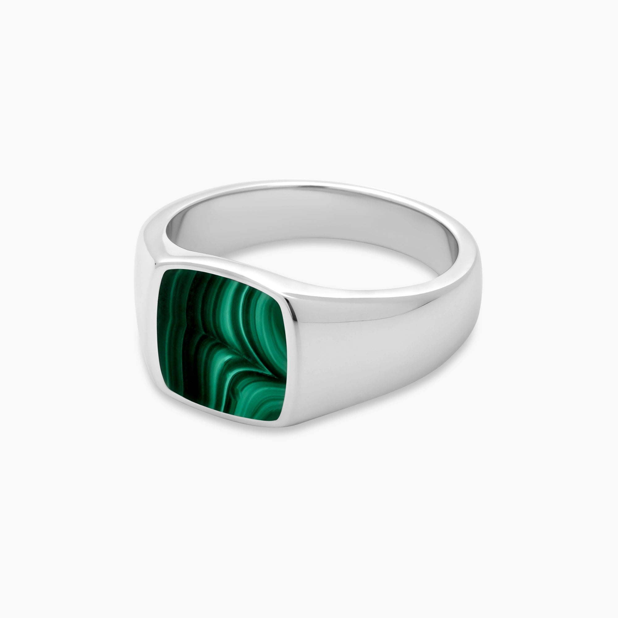 Malachite Signet Ring 12mm Sterling Silver - Side