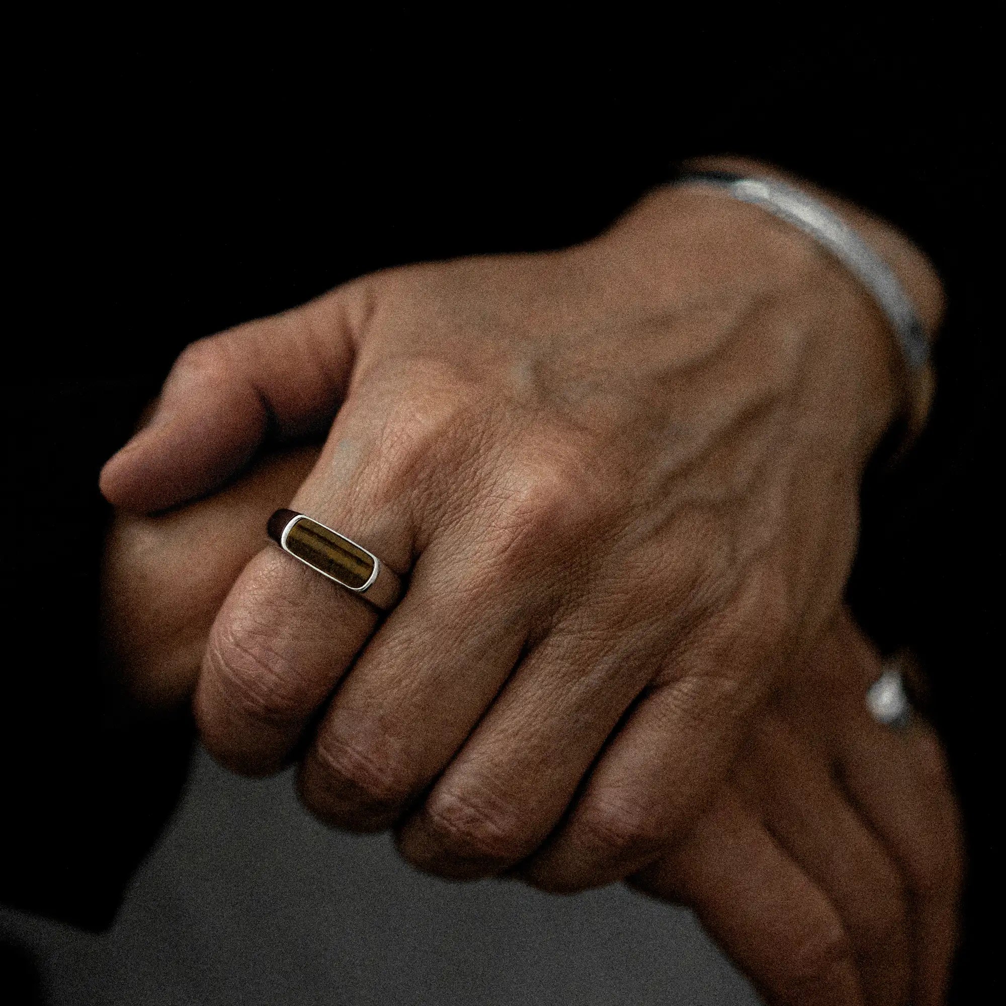Mini Tiger Eye Signet Ring Sterling Silver