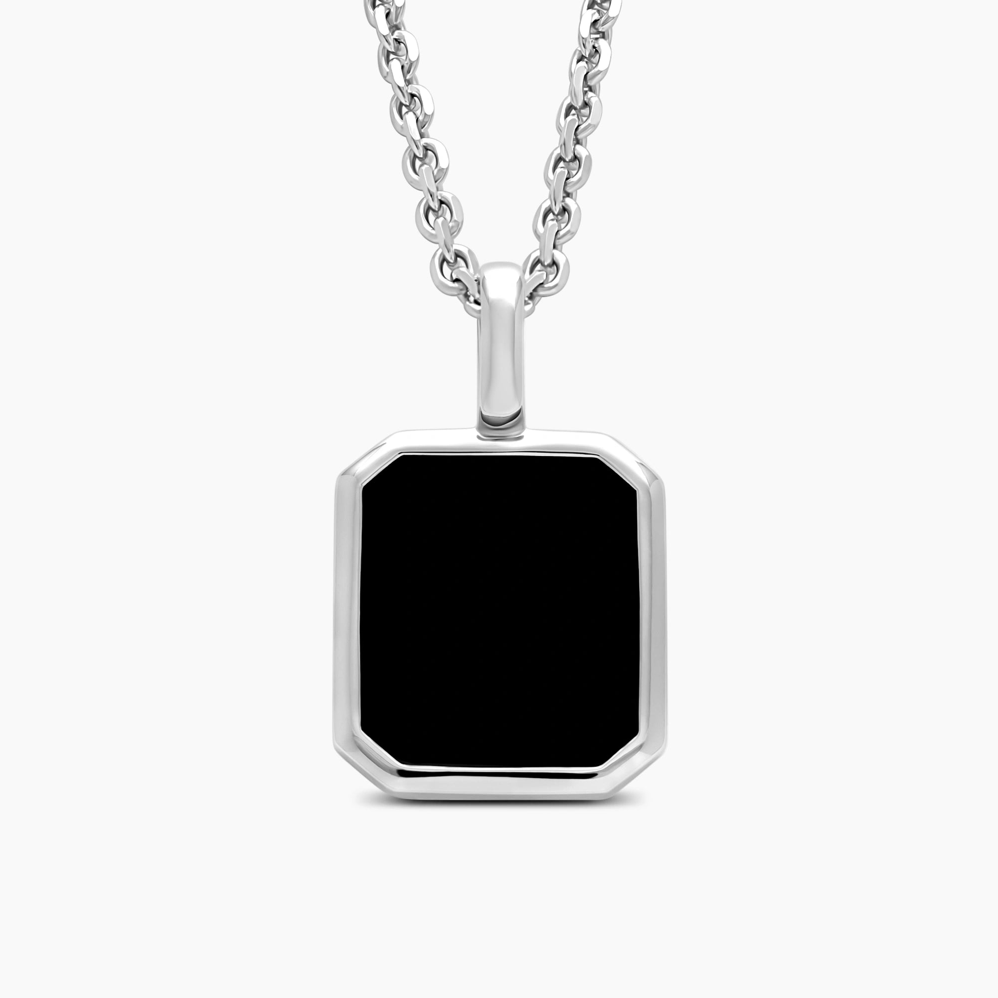 Onyx Pendant with 2mm Cable Chain in 925 Sterling Silver