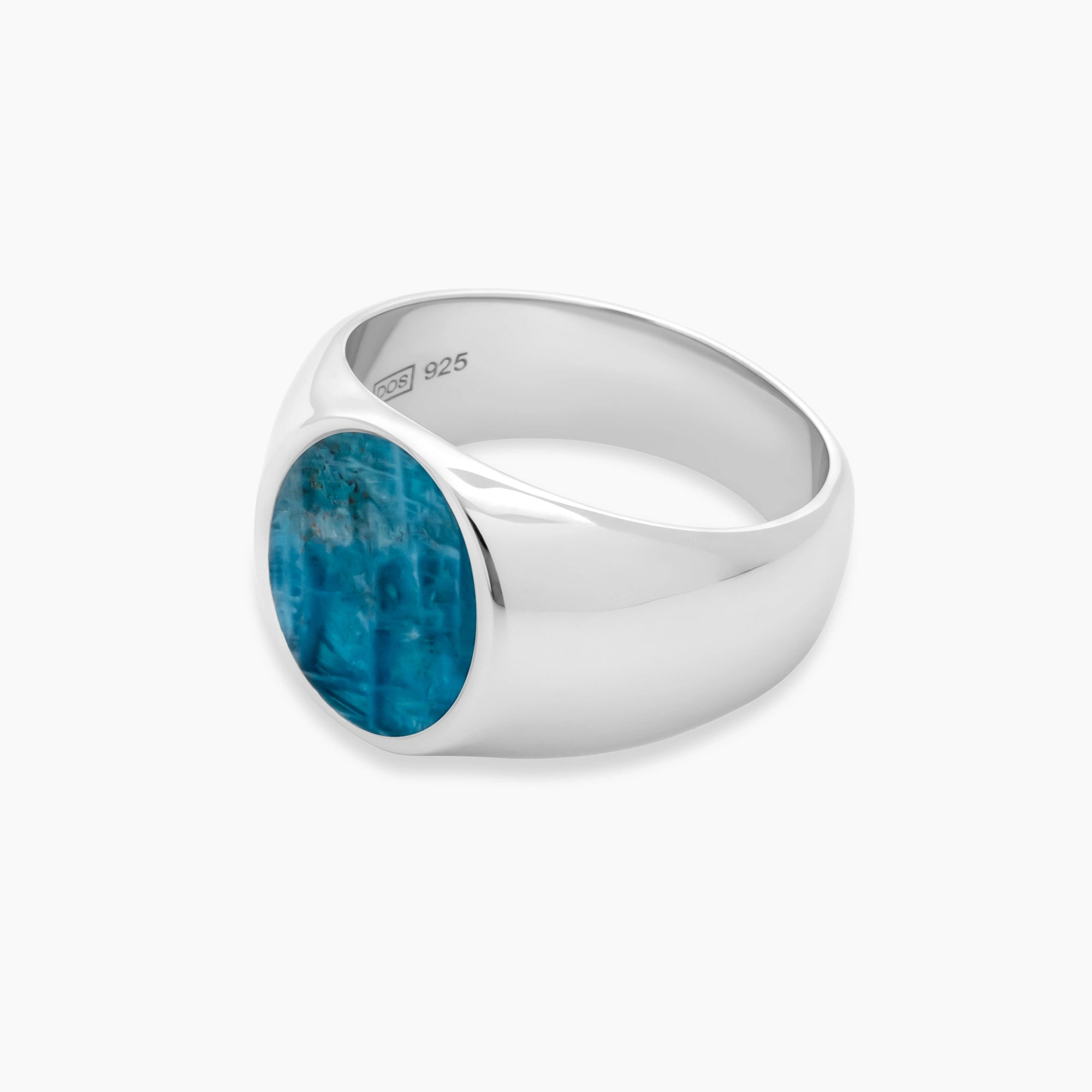 Oval Apatite Signet Ring 15mm Sterling Silver - Side