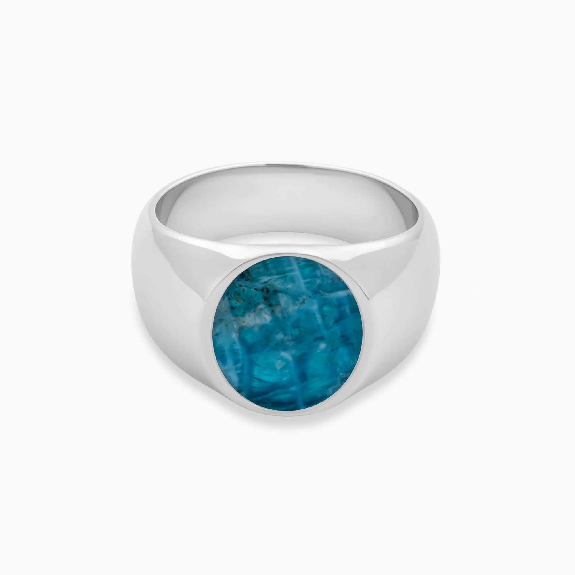 Oval Apatite Signet Ring - 15mm - Men's Sterling Silver Signet Ring