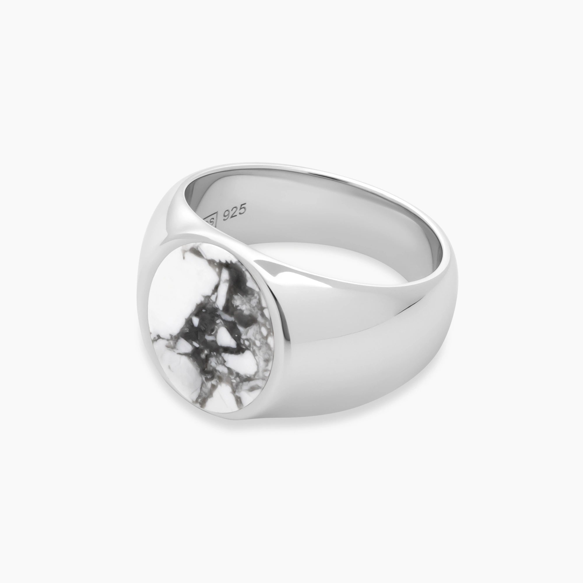 Oval Howlite Signet Ring 15mm Sterling Silver - Side