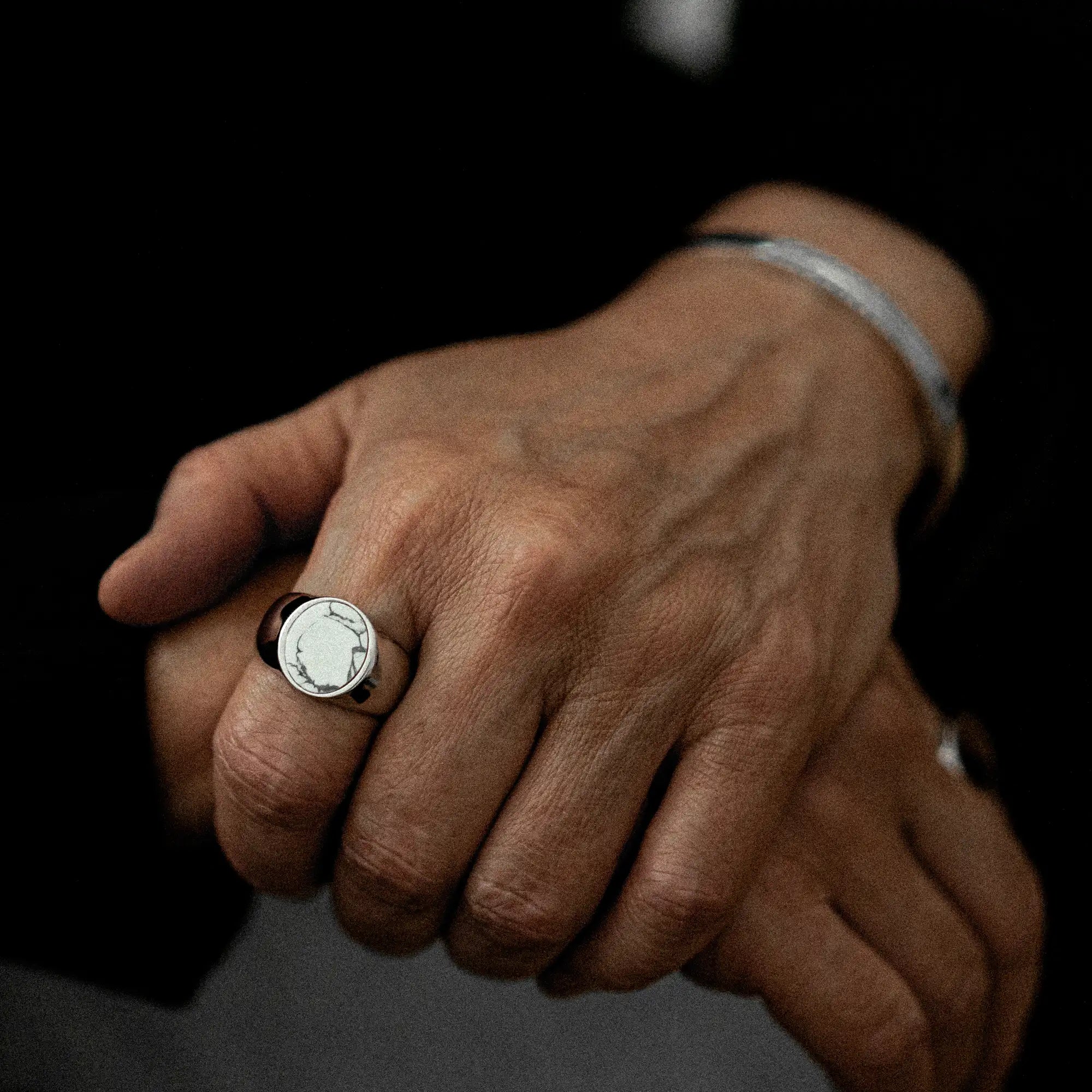 Oval Howlite Signet Ring Sterling Silver