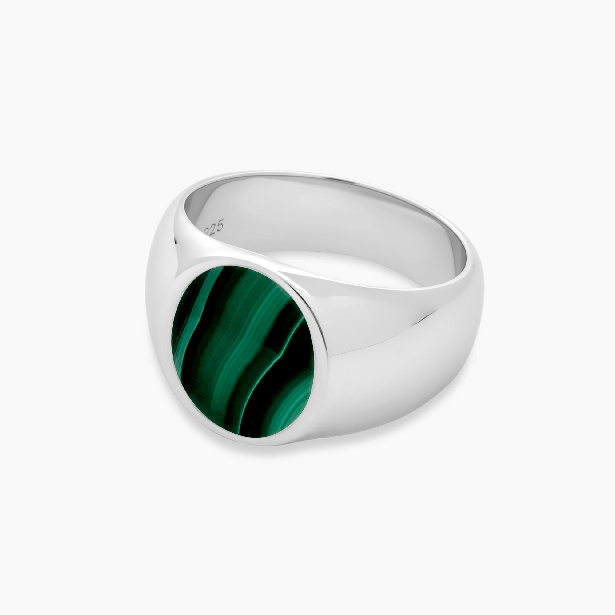 Oval Malachite Signet Ring 15mm Sterling Silver - Side