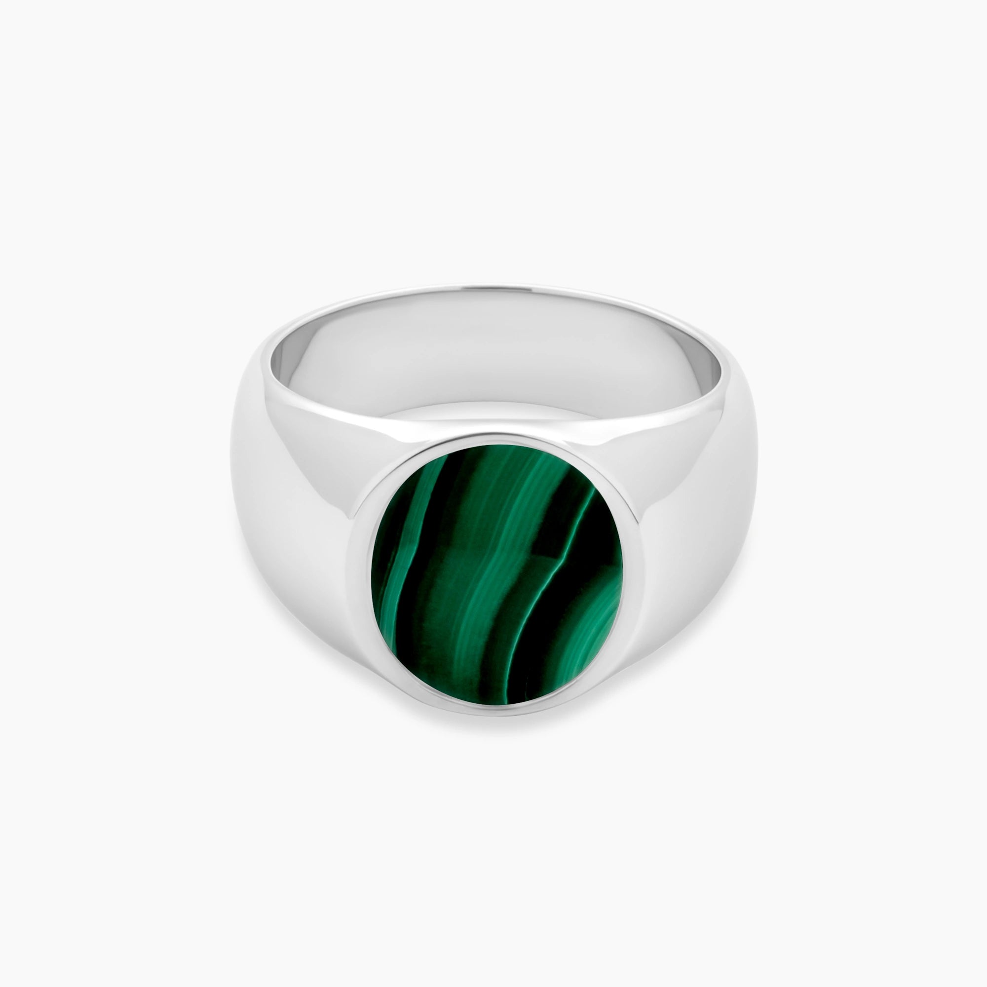 Oval Malachite Signet Ring 15mm Sterling Silver