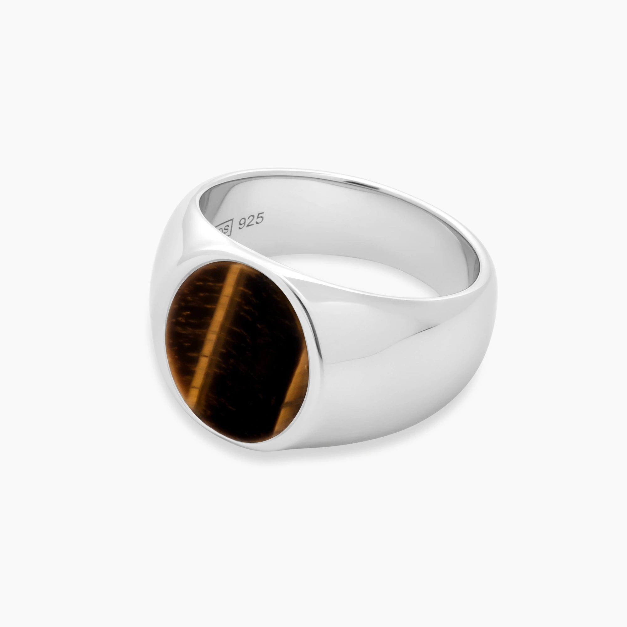 Oval Tiger Eye Signet Ring 15mm Sterling Silver - Side