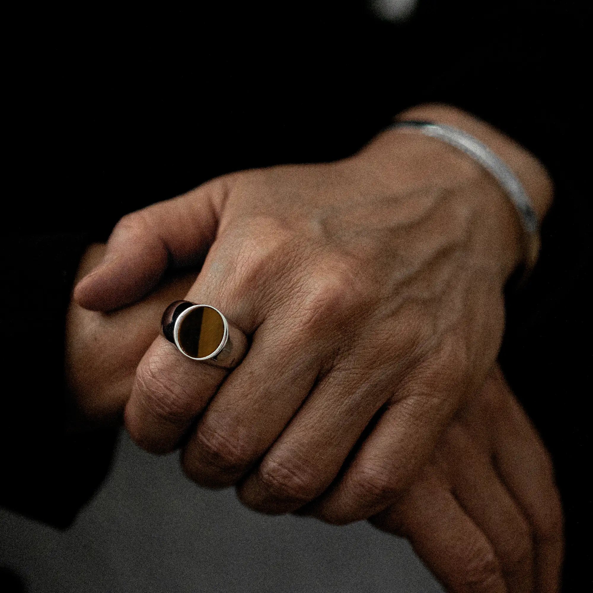 Oval Tiger Eye Signet Ring Sterling Silver