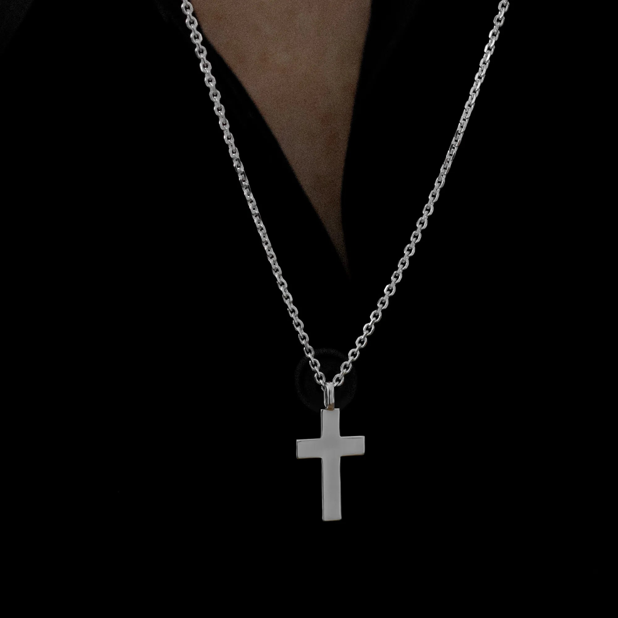 Polished Cross Pendant Cable Chain Sterling Silver