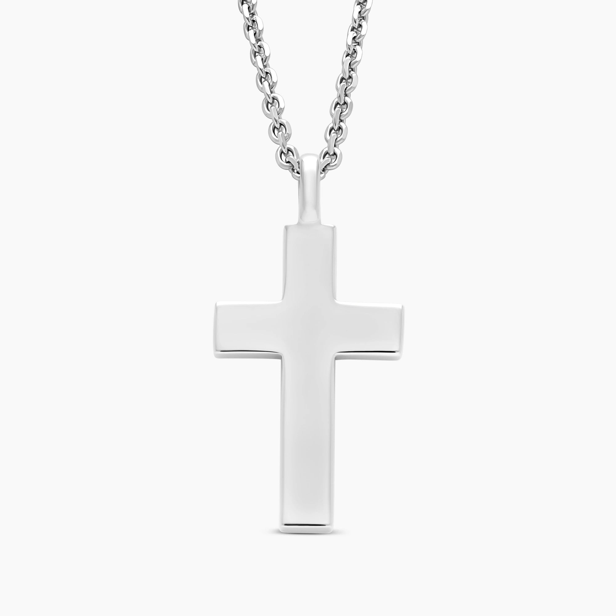 Polished Cross Pendant with 2mm Cable Chain in 925 Sterling Silver