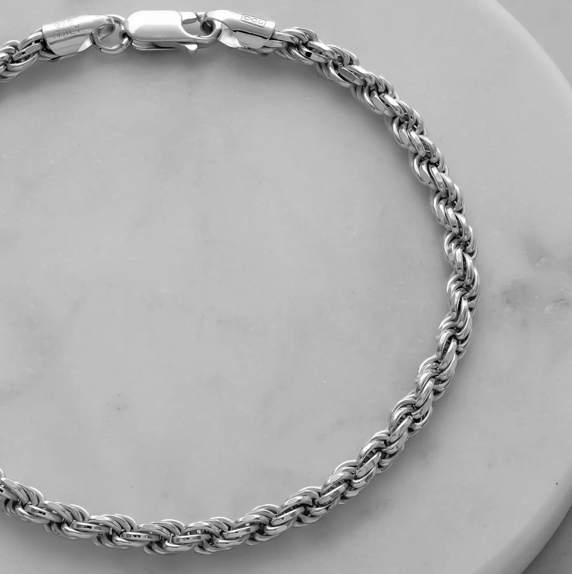 4mm Silver Rope Bracelet