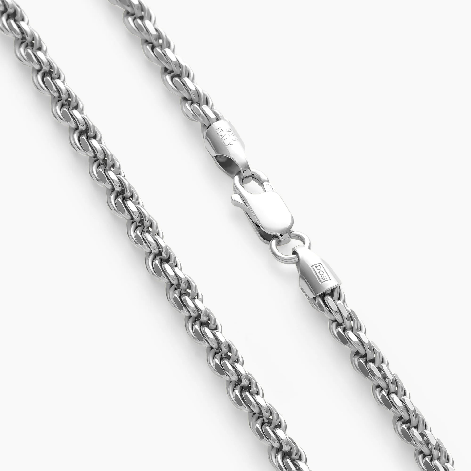 Clasp on the 4mm Silver Rope Chain