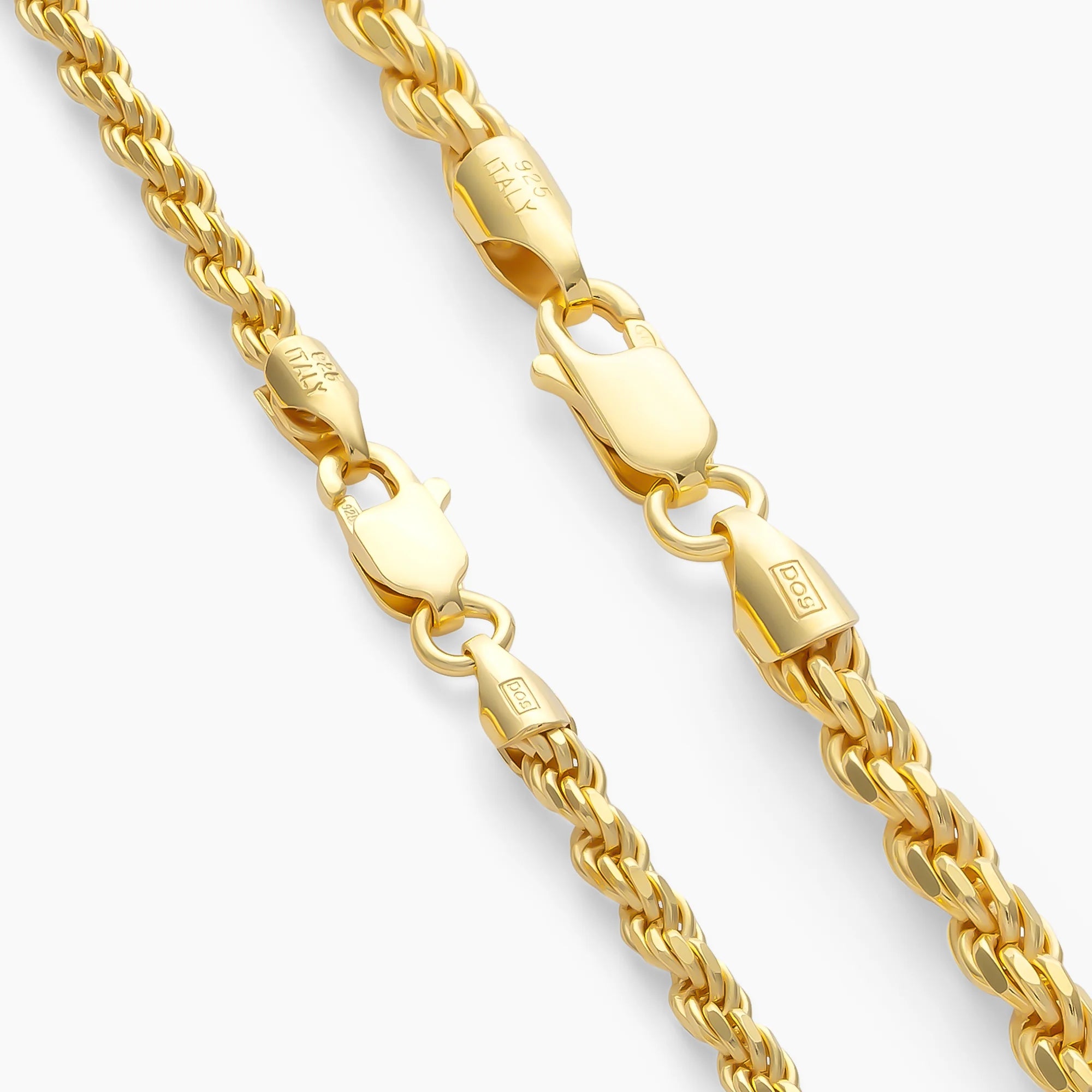 Clasps on the Rope Chain Stack in 18k Gold Vermeil