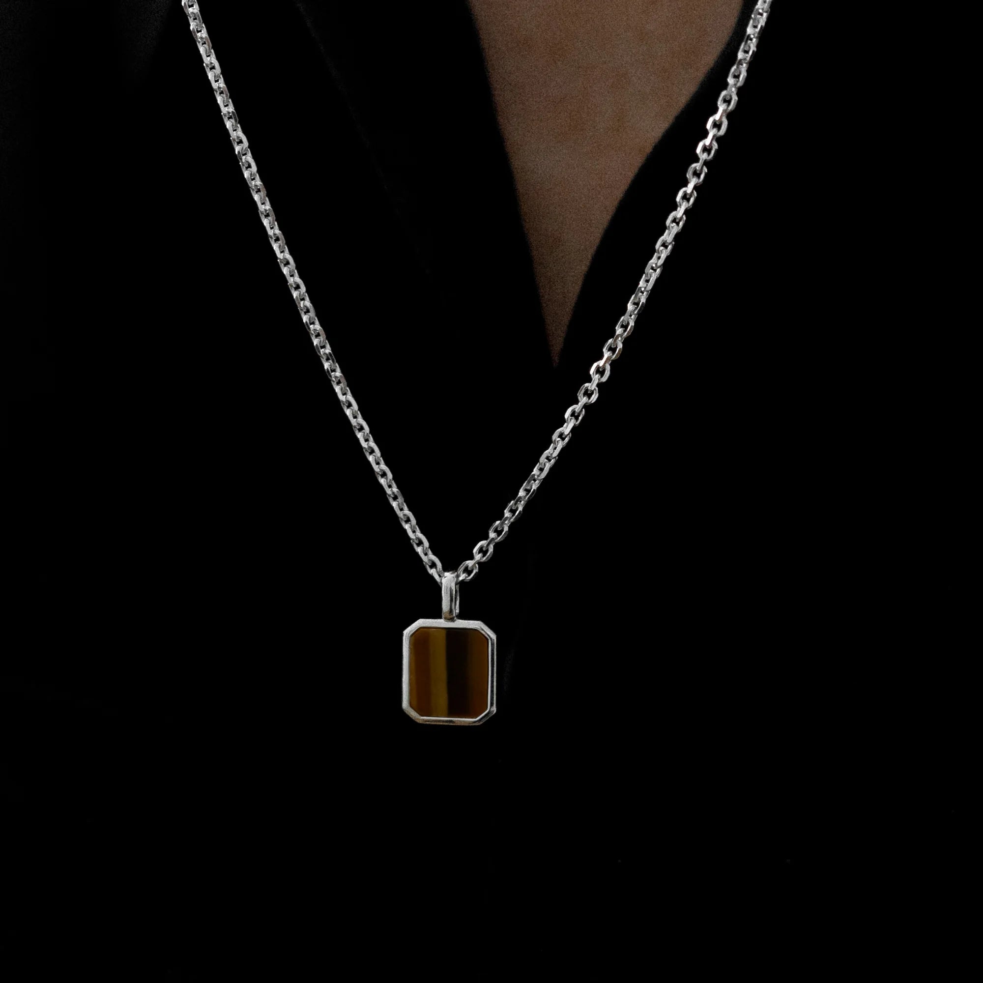 Tiger Eye Pendant Cable Chain Sterling Silver