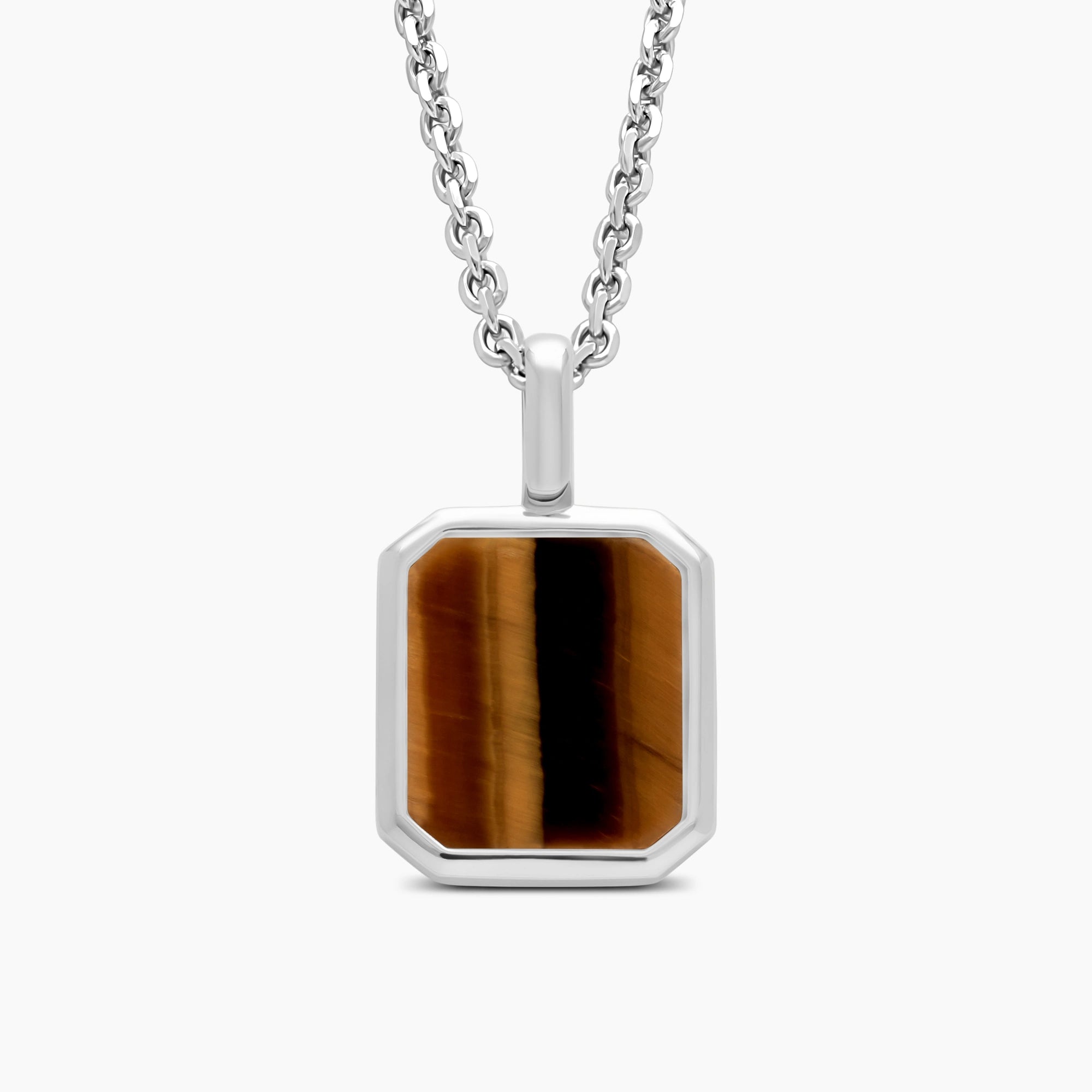 Tiger Eye Pendant with 2mm Cable Chain in 925 Sterling Silver