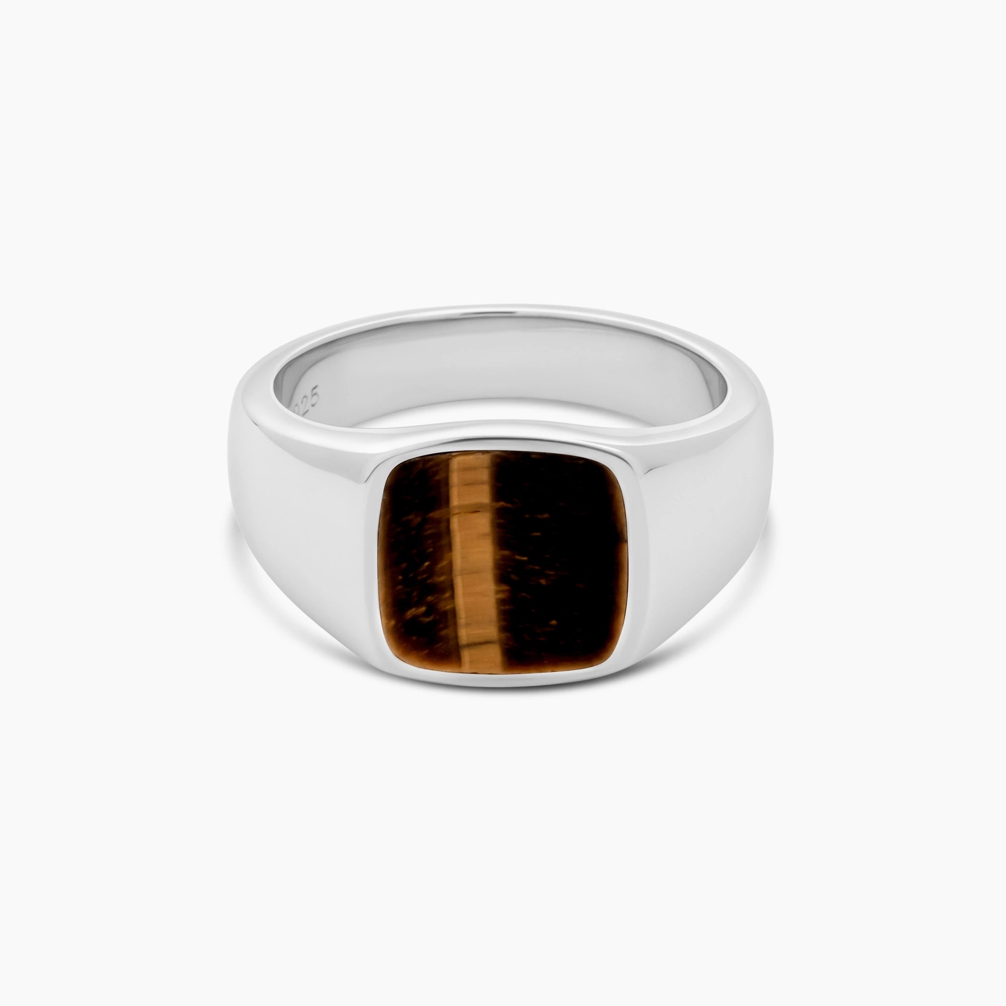 Tiger Eye Signet Ring 12mm Sterling Silver