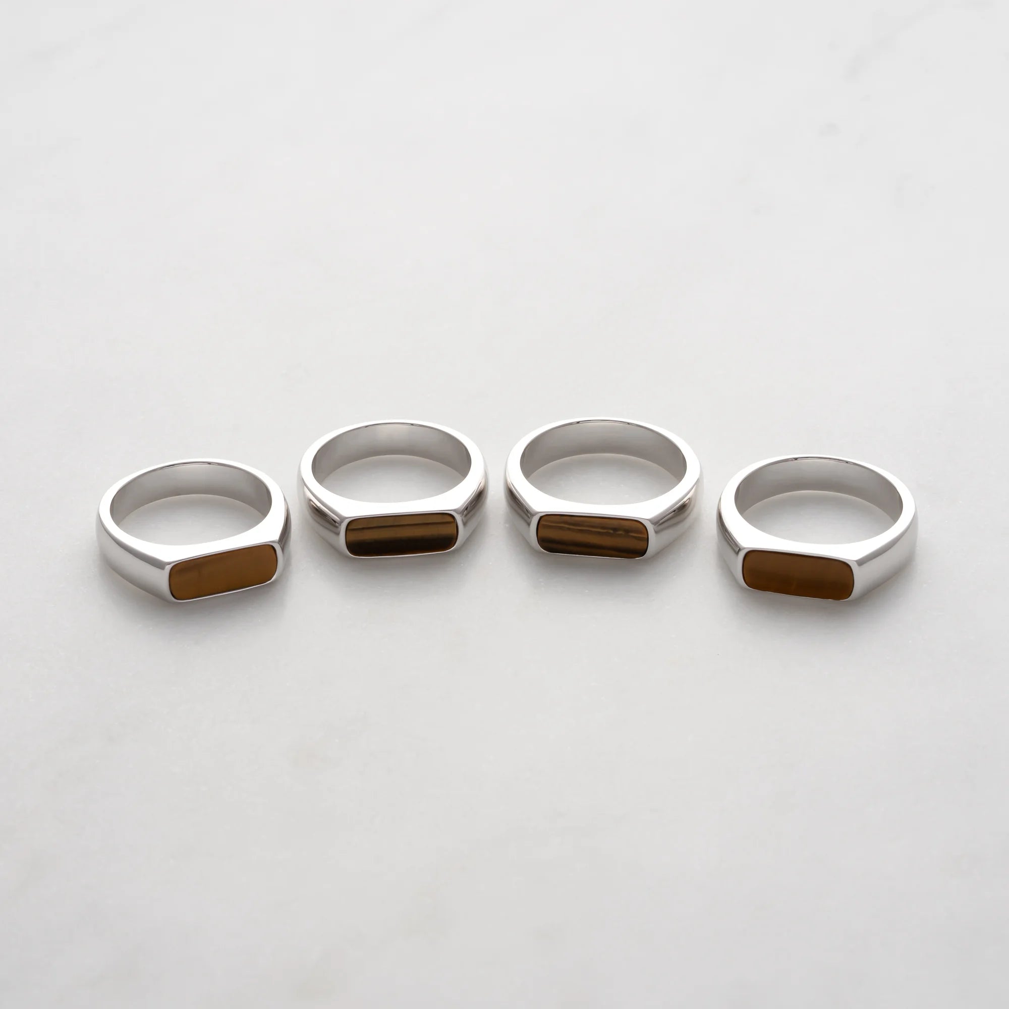 Collection of Sterling Silver Mini Tiger Eye Signet Rings