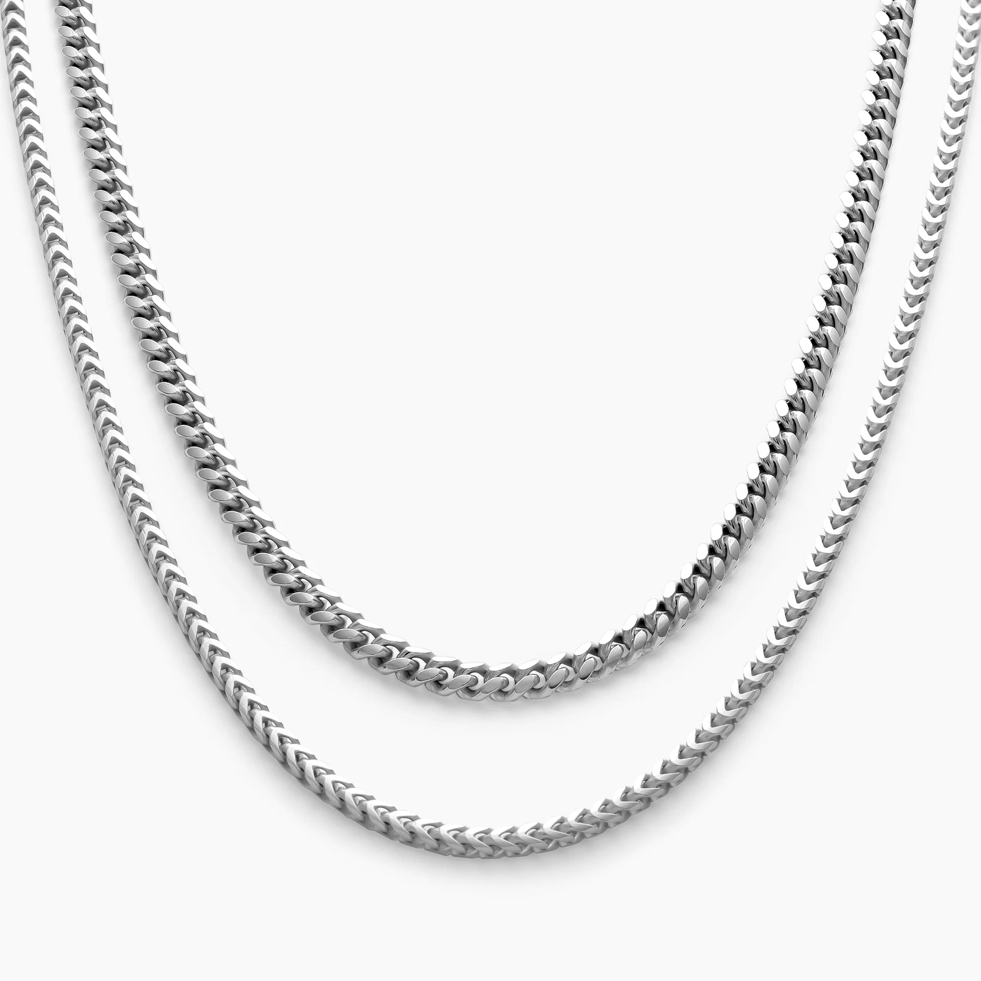 Cuban Link + Franco Chain Stack in 925 Sterling Silver