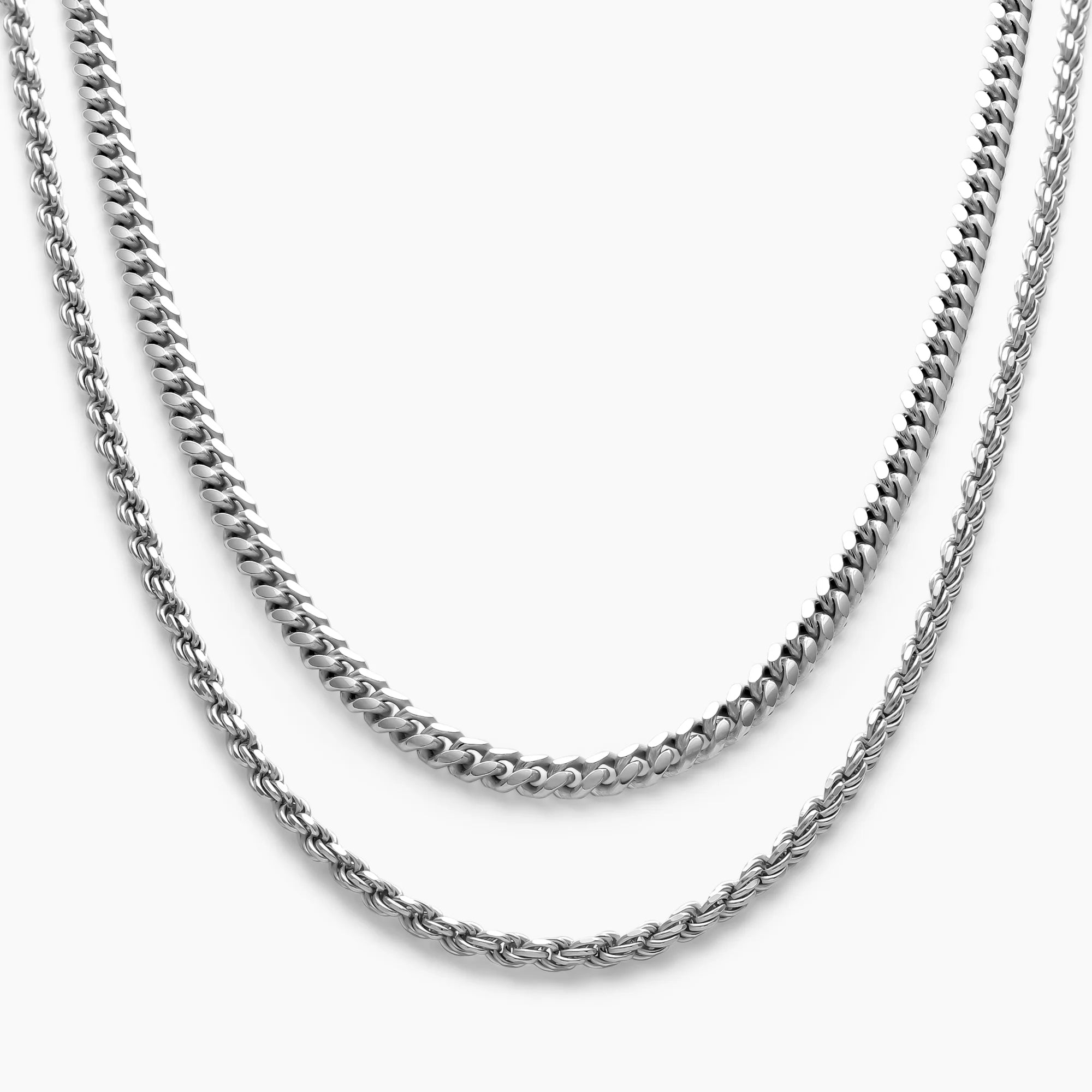 Cuban Link + Rope Chain Stack - Men's Sterling Silver Chain Stack