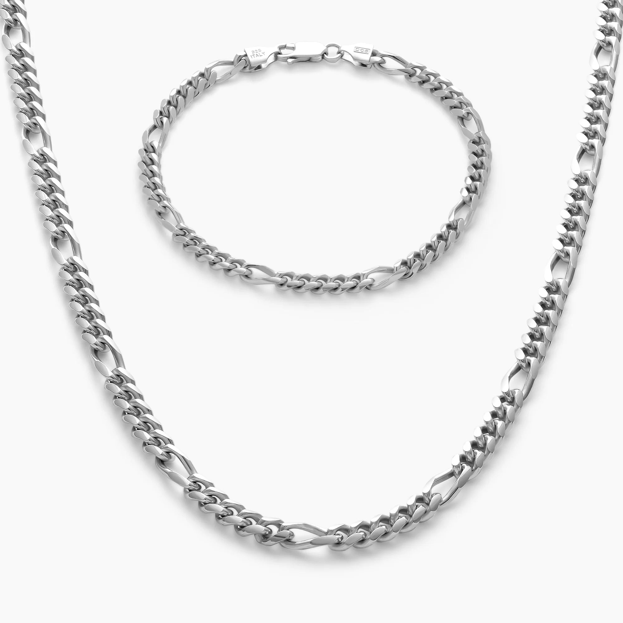 Figaro Chain Set 5mm in 925 Sterling Silver