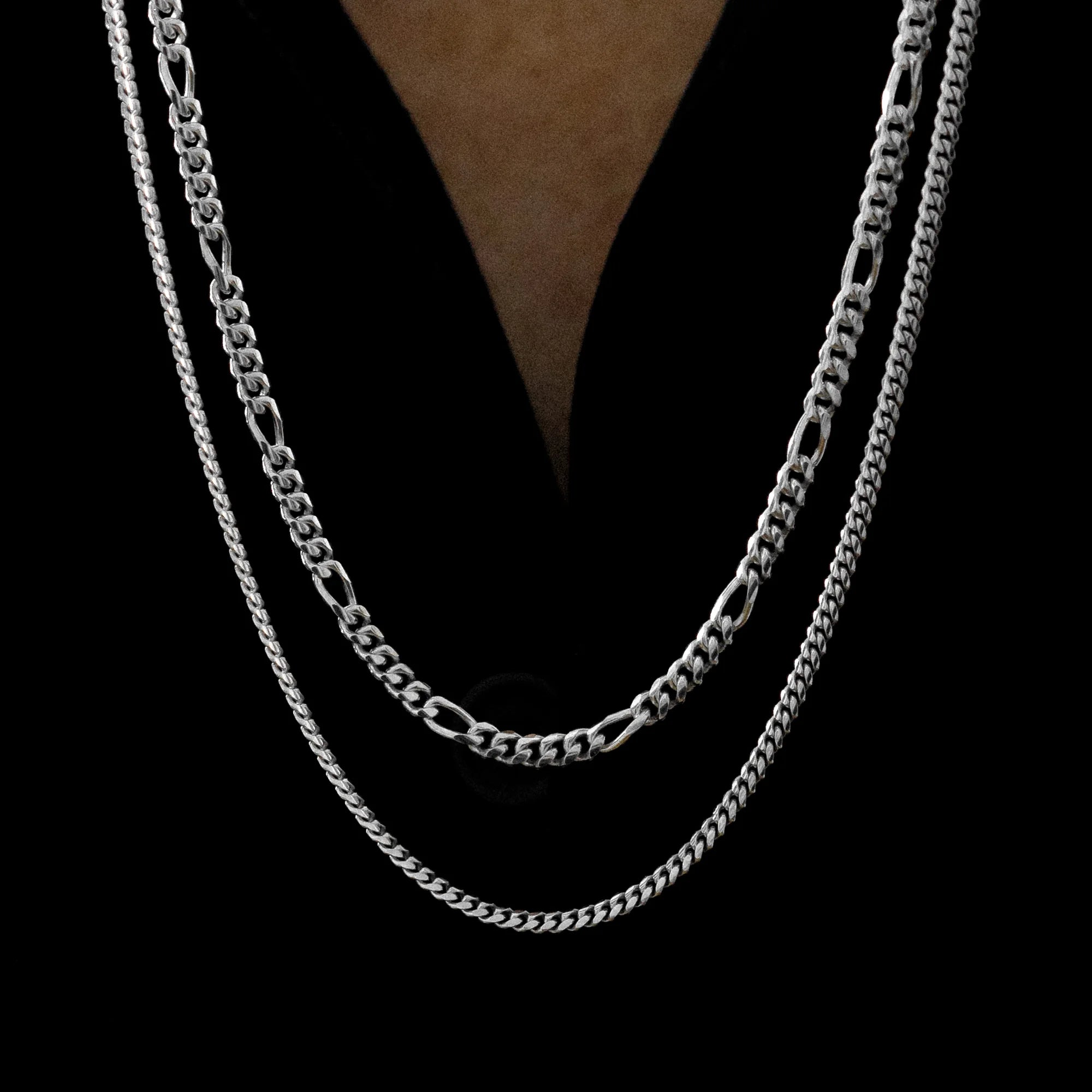 Figaro Cuban Chain Stack Sterling Silver