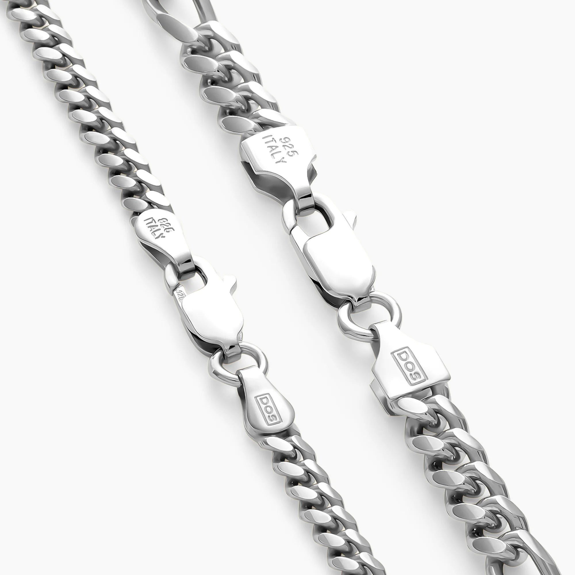 Clasps on the Figaro + Cuban chains in 925 Sterling Silver