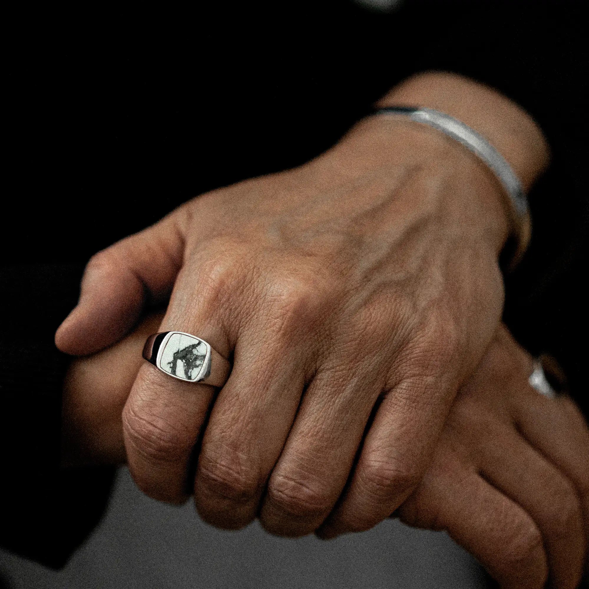 Howlite Signet Ring 12mm Sterling Silver