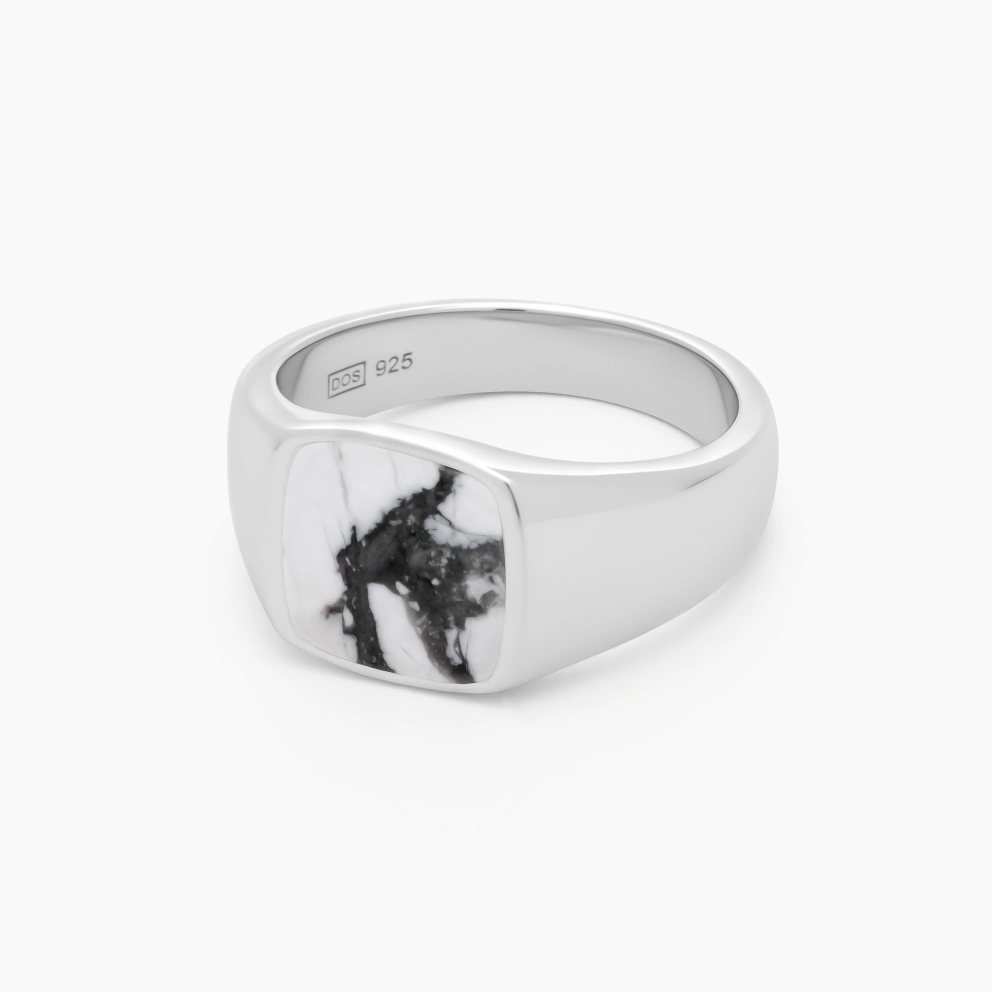 Howlite Signet Ring 12mm Sterling Silver - Side