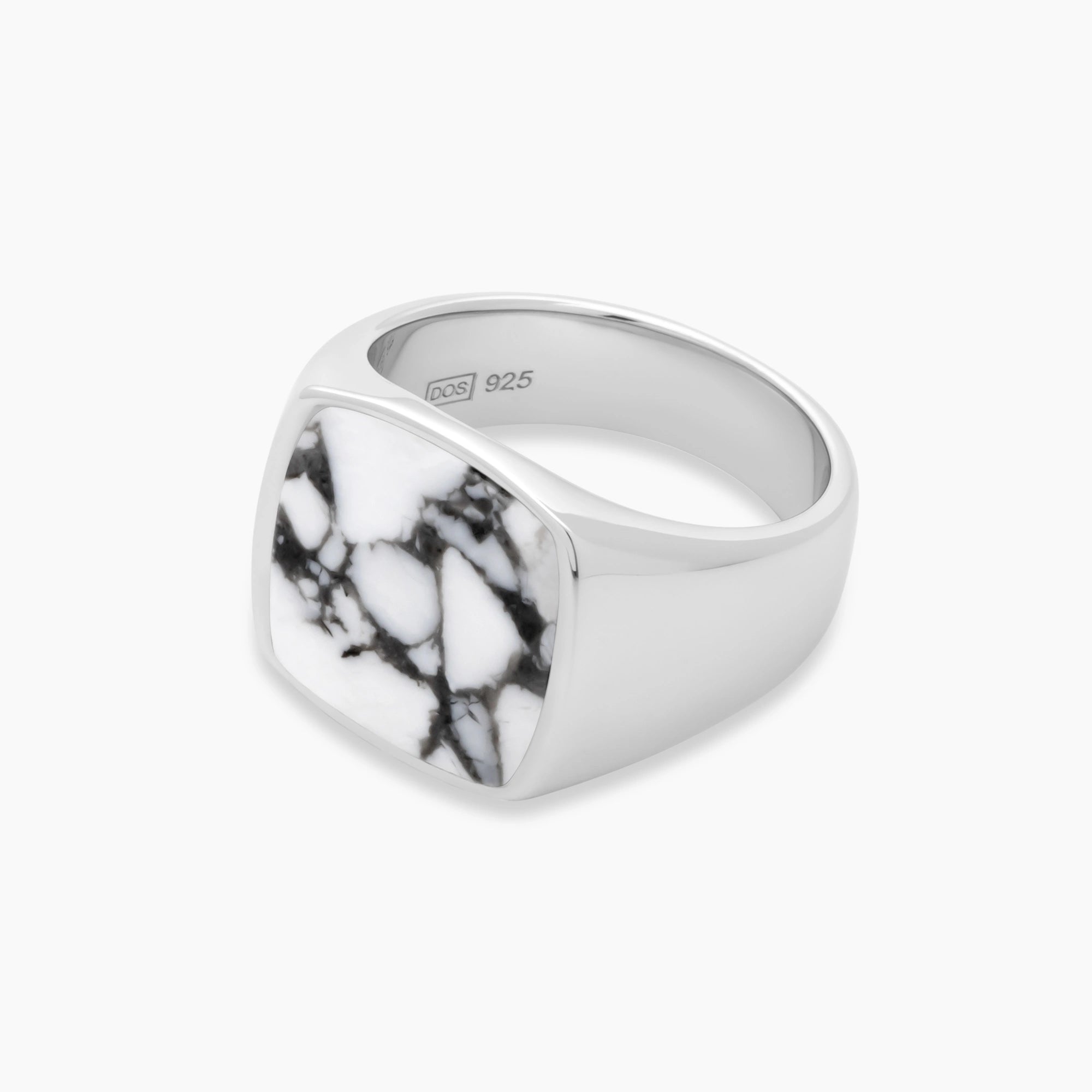 Howlite Signet Ring 17mm Sterling Silver - Side