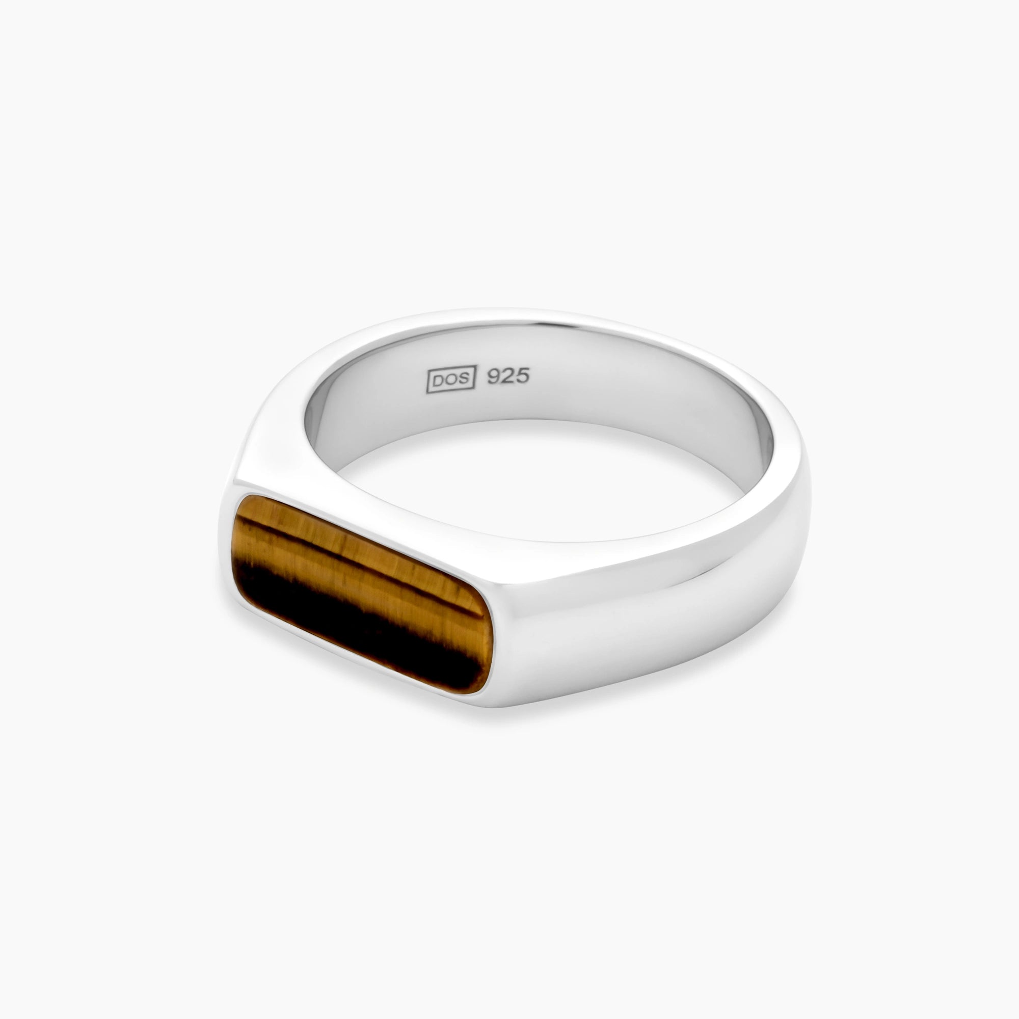 Mini Tiger Eye Signet Ring Sterling Silver - Side