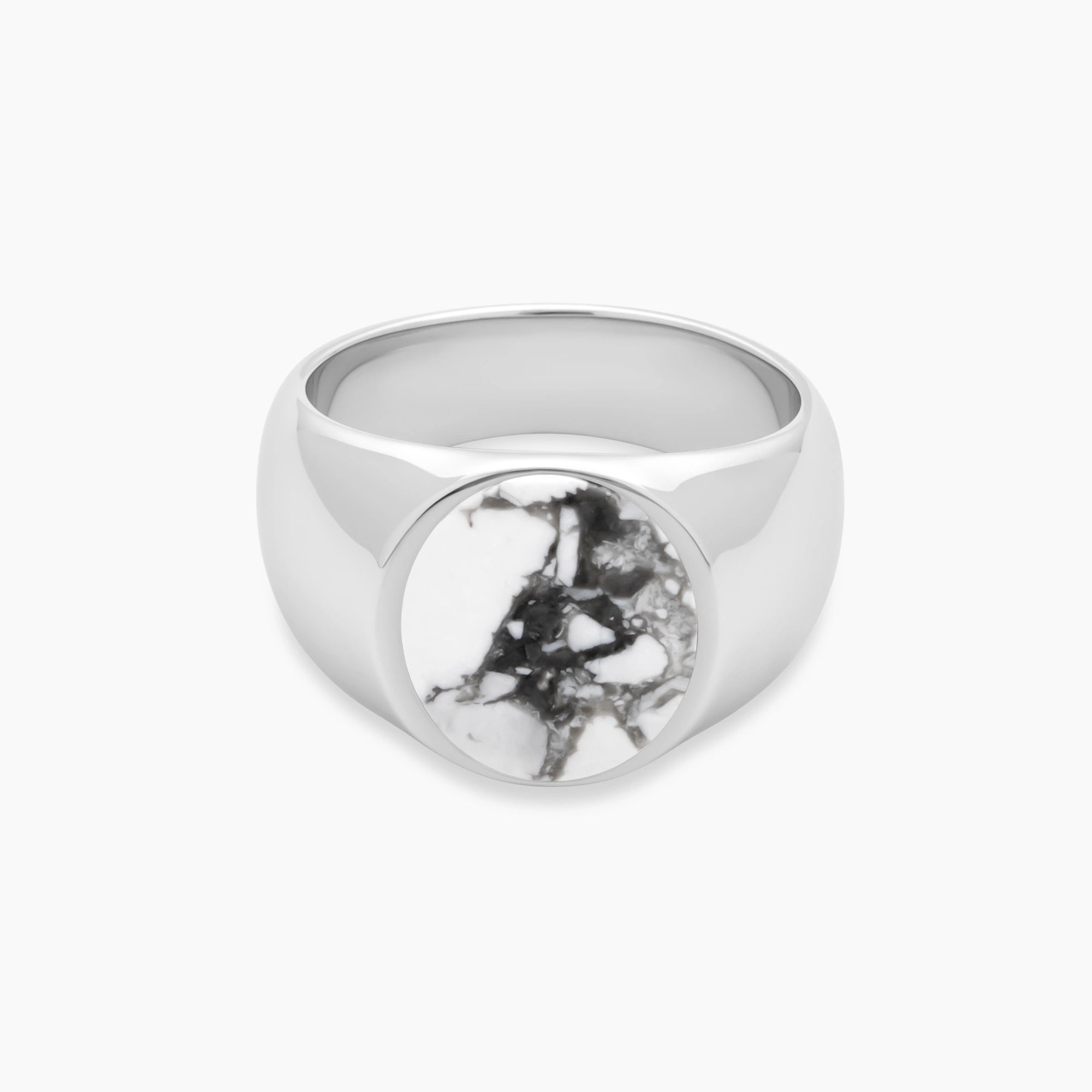 Oval Howlite Signet Ring 15mm Sterling Silver