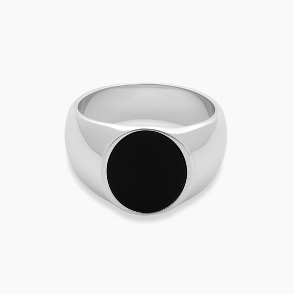 Oval Onyx Signet Ring - 15mm - Men's Sterling Silver Signet Ring