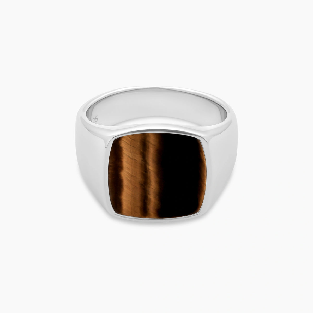 Tiger Eye Signet Ring - 17mm - Men's Sterling Silver Signet Ring