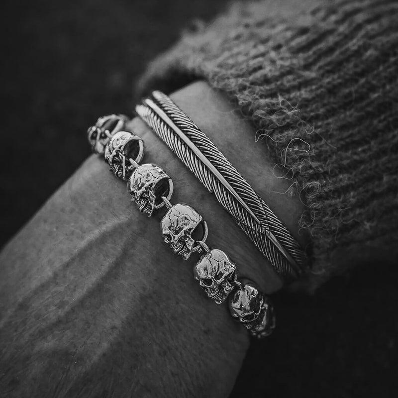 Amazon.com: WithLoveSilver 925 Sterling Silver Biker Gothic Skull Head Bone  Bracelet, 8 Inches: Clothing, Shoes & Jewelry